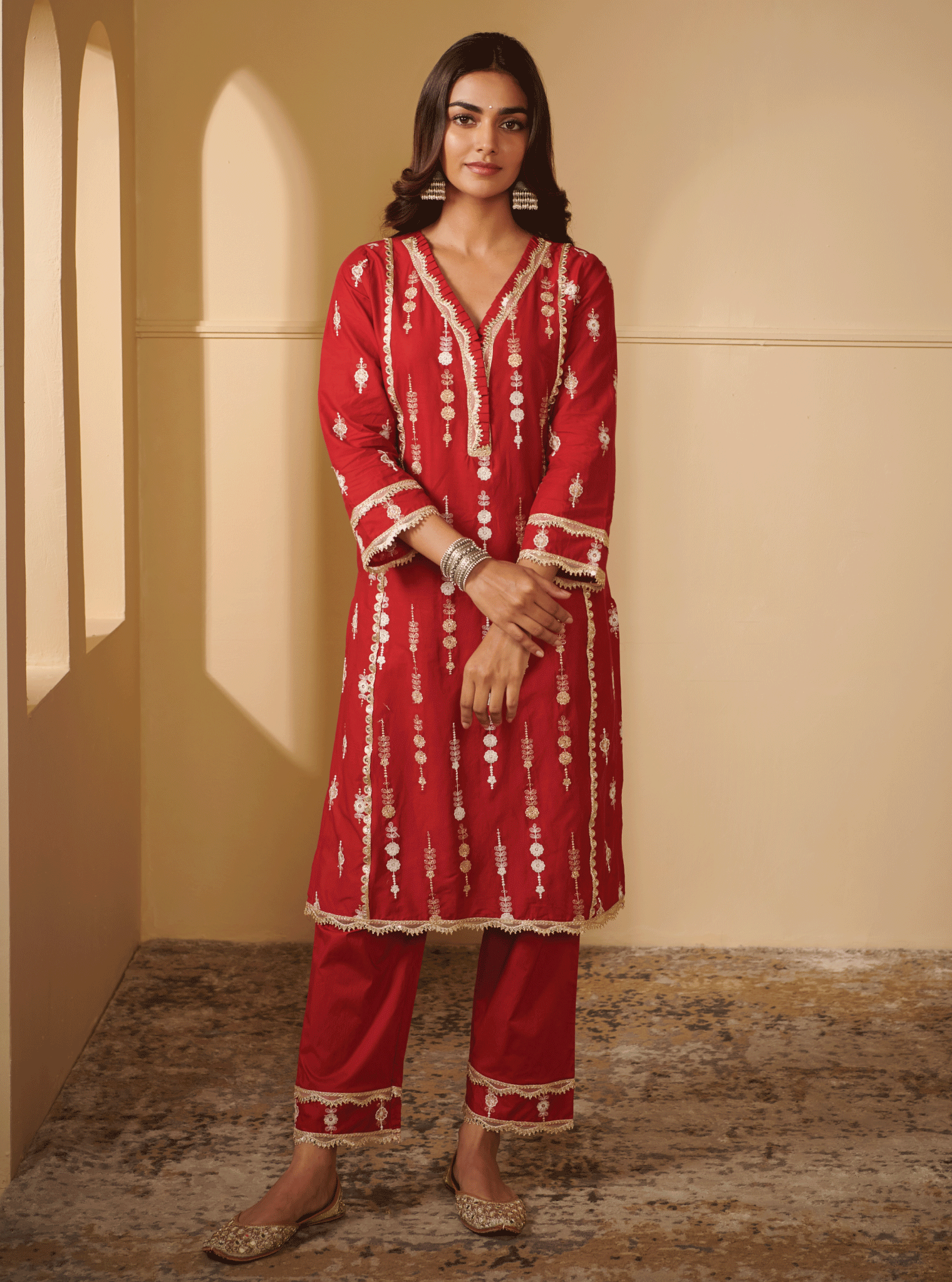 Beki Cotton Red Kurta Set