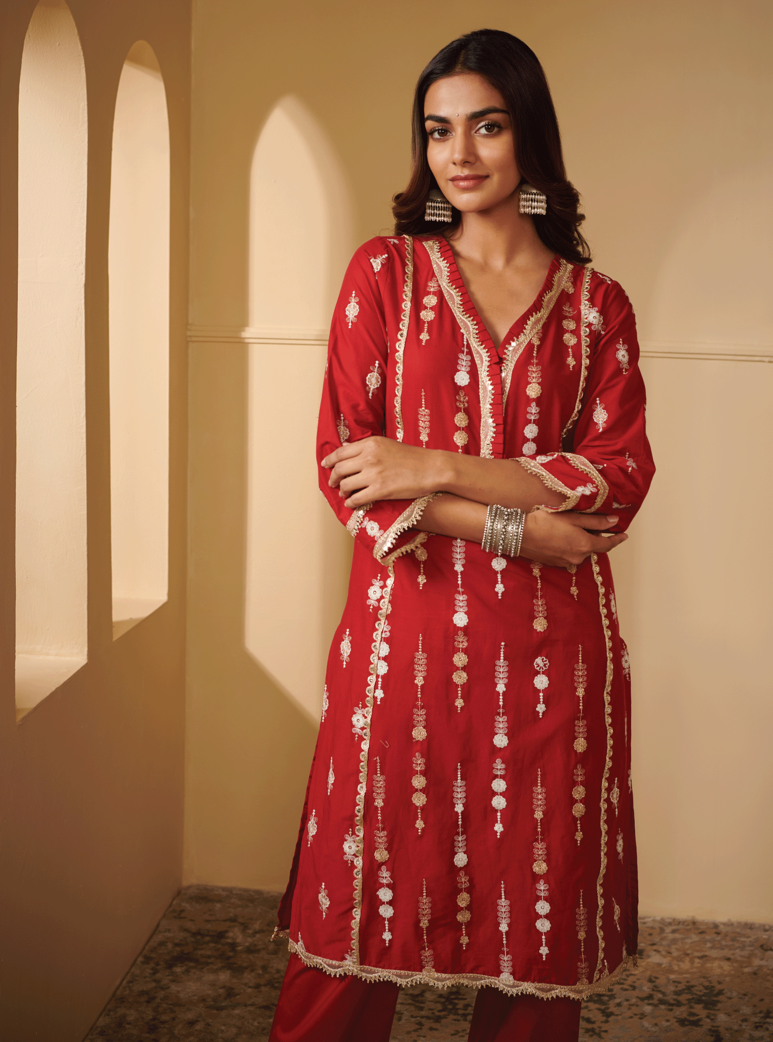Beki Cotton Red Kurta Set