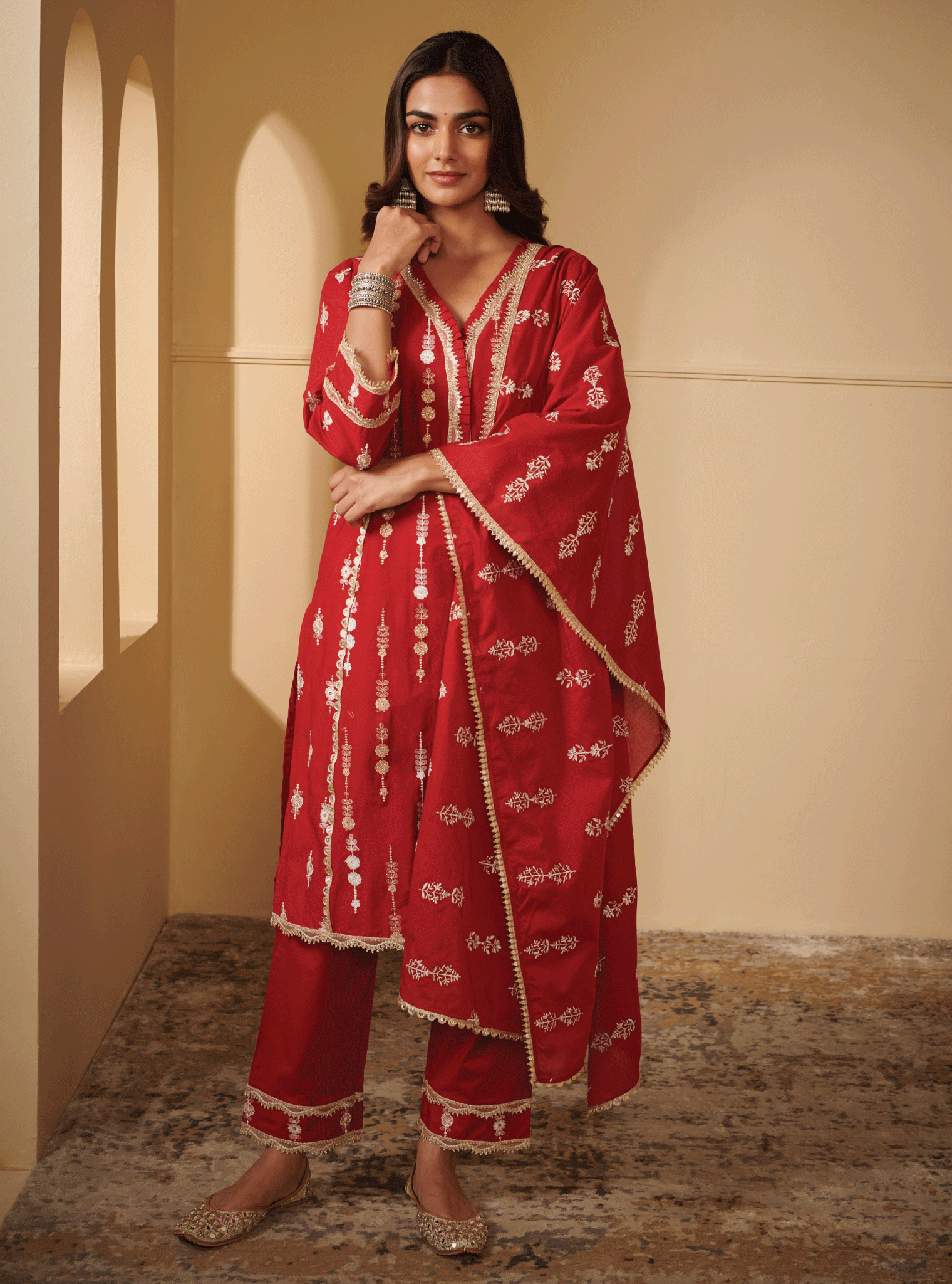 Beki Cotton Red Kurta Set