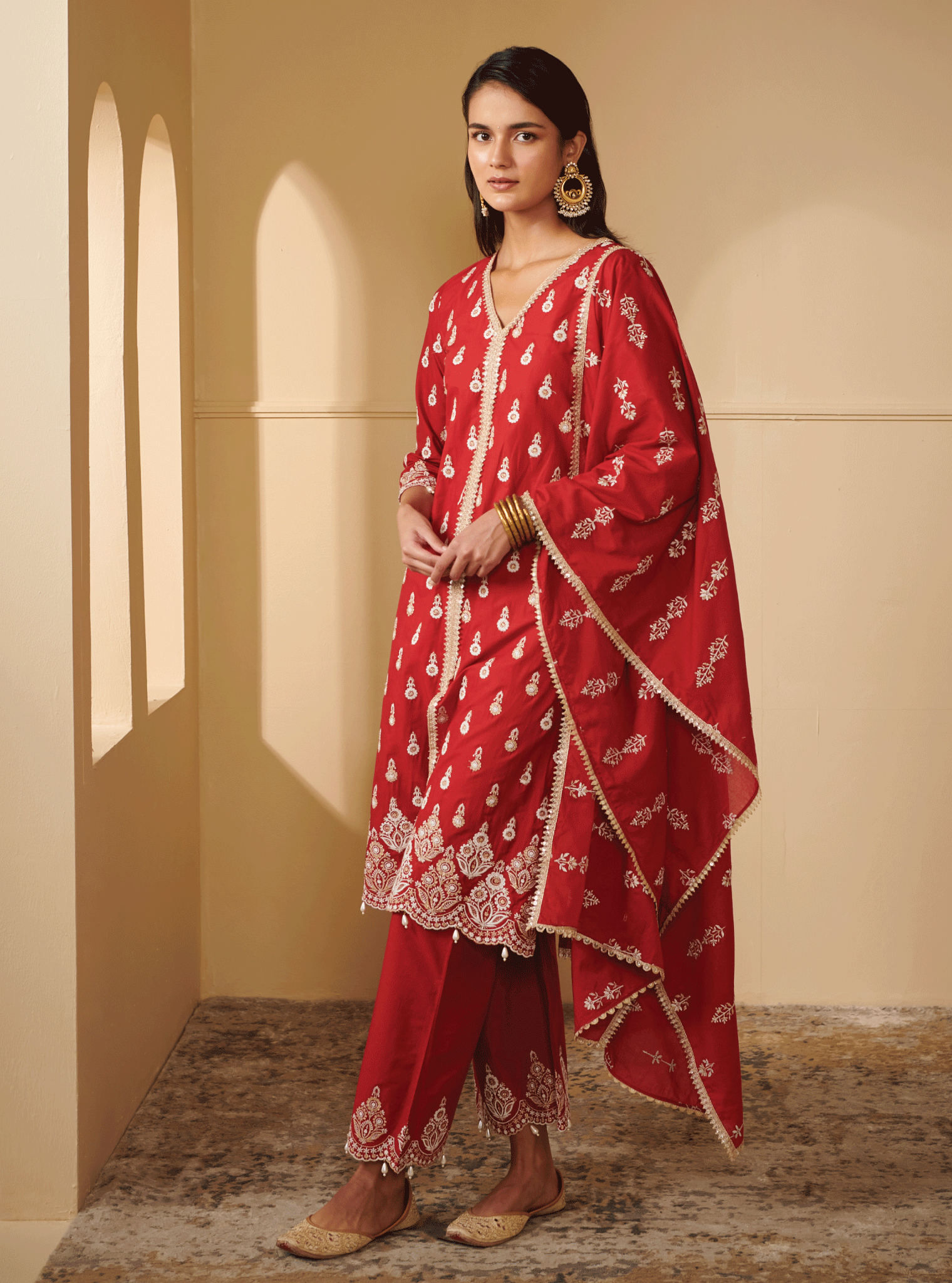 Ahar Cotton Red Kurta Set