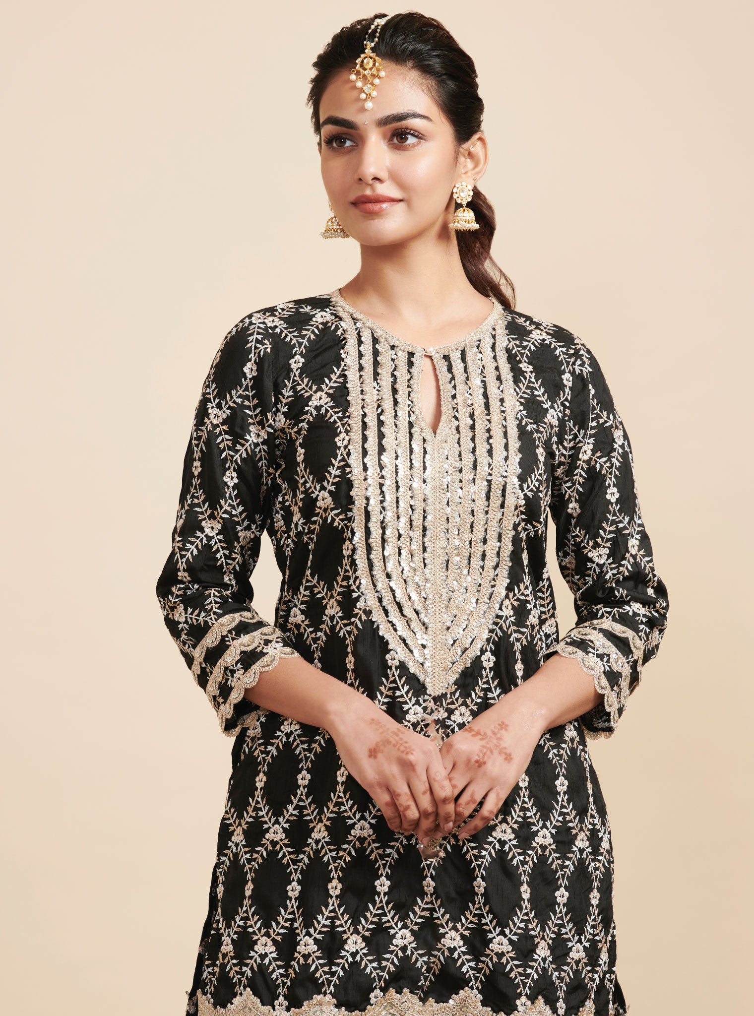 Kajra Silk Black Short Kurta with Garara Set
