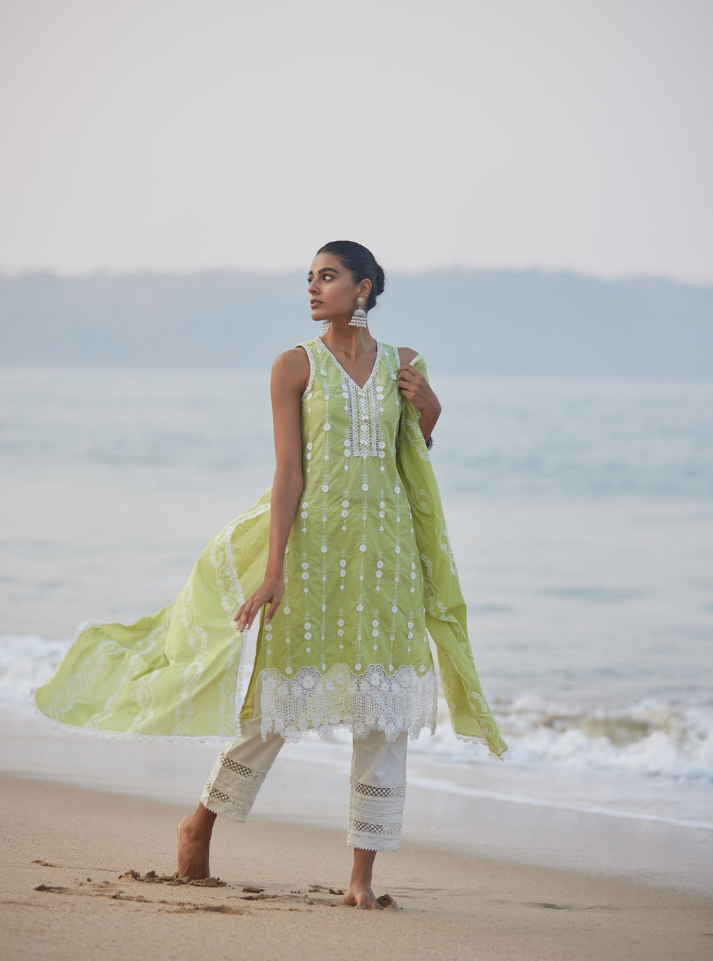 Mulmul Supima Cotton Lake Shore Turq Kurta
