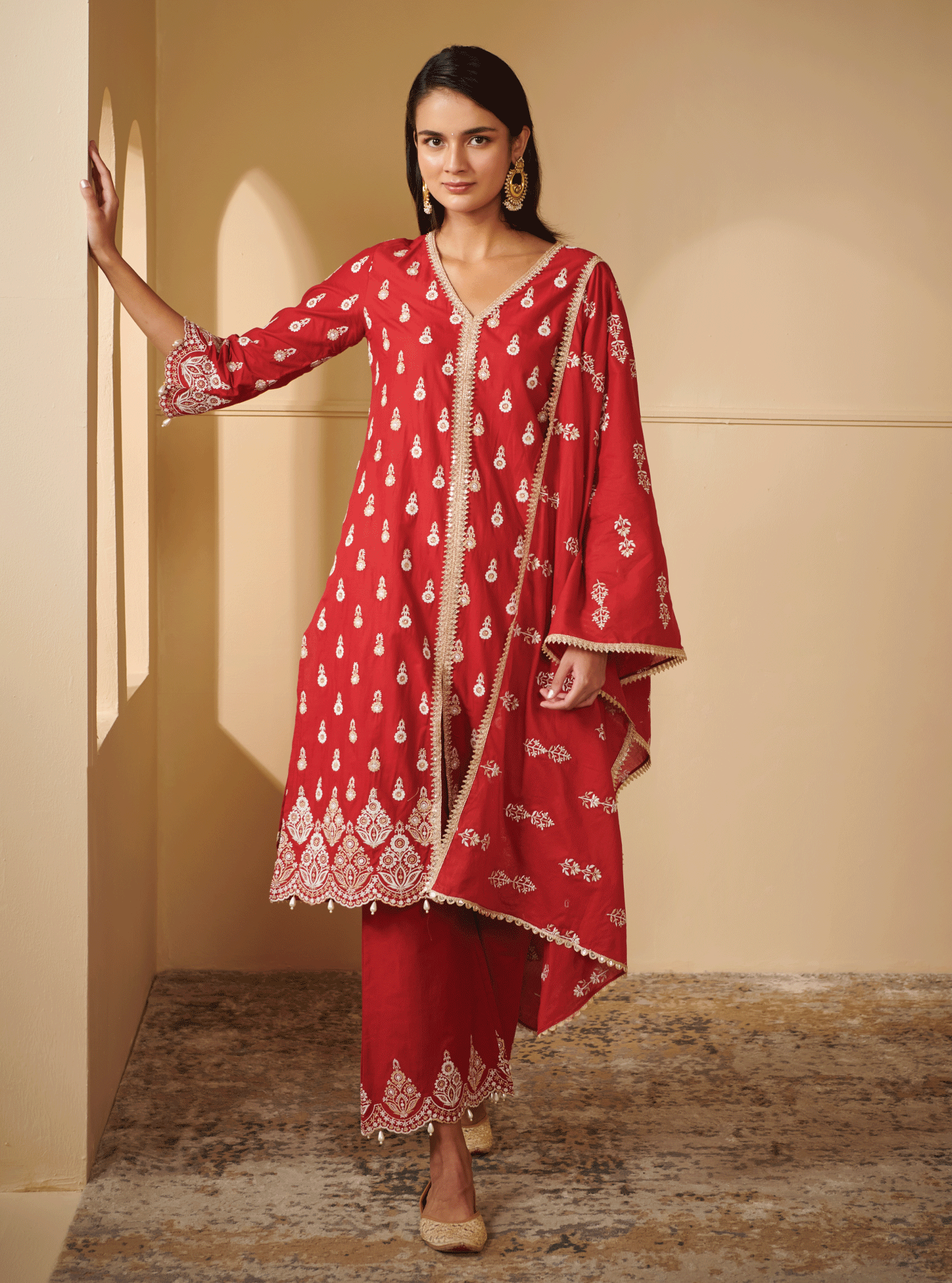 Ahar Cotton Red Kurta Set