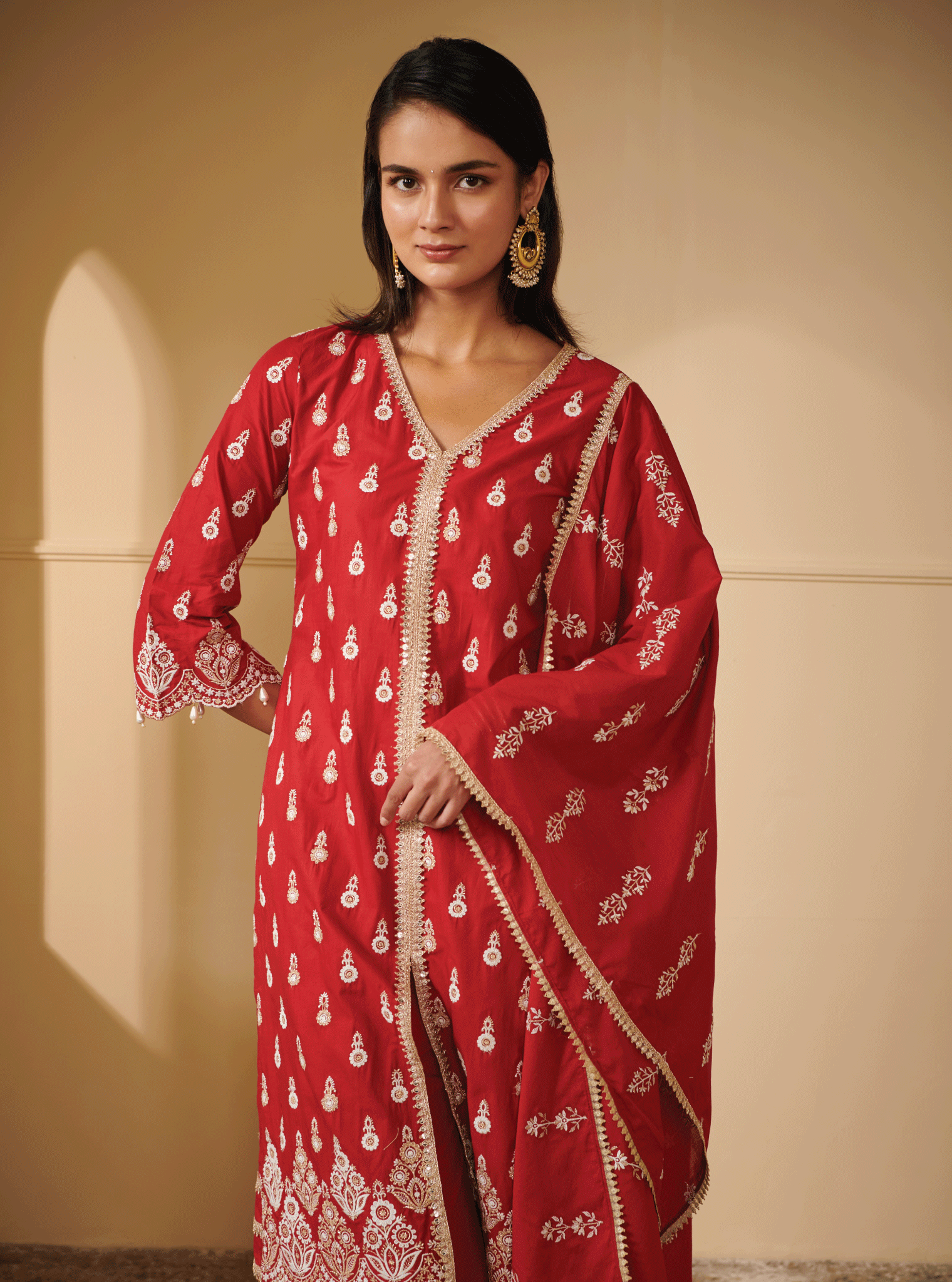 Ahar Cotton Red Kurta Set