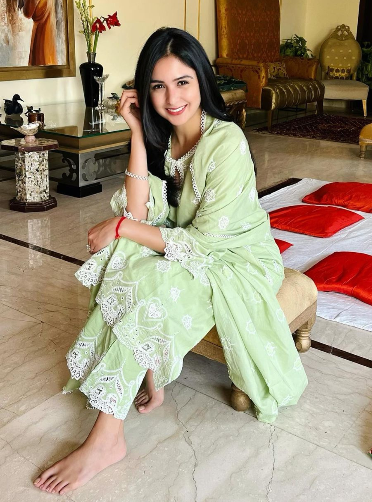 Tia Cotton Green Kurta with Palazzo Set