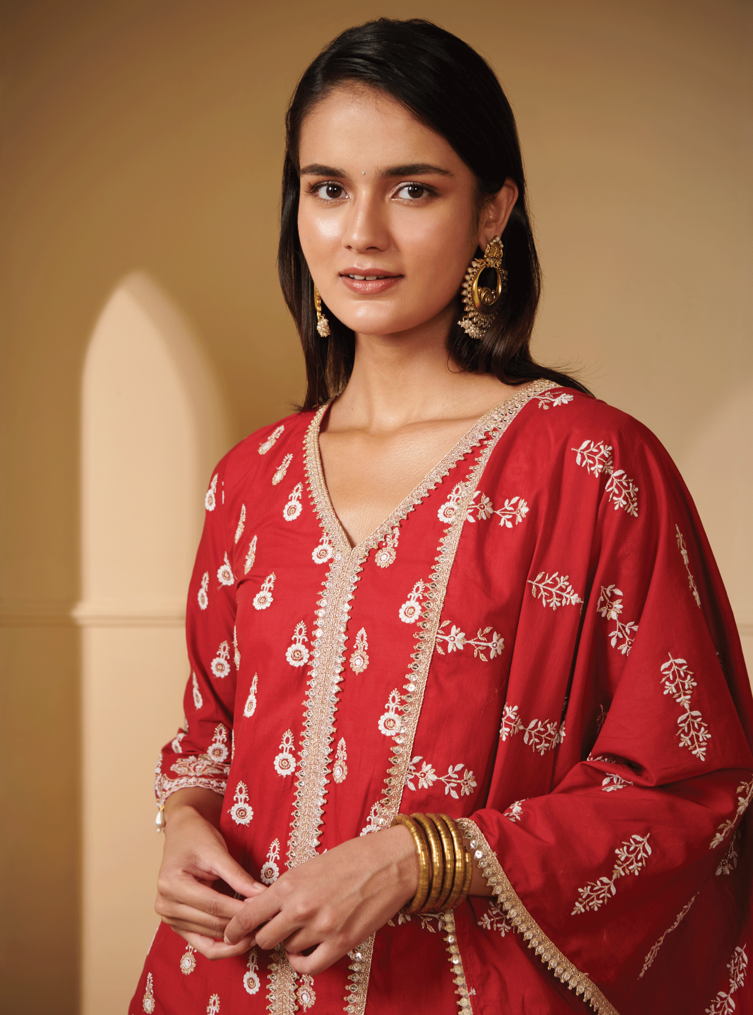 Ahar Cotton Red Kurta Set