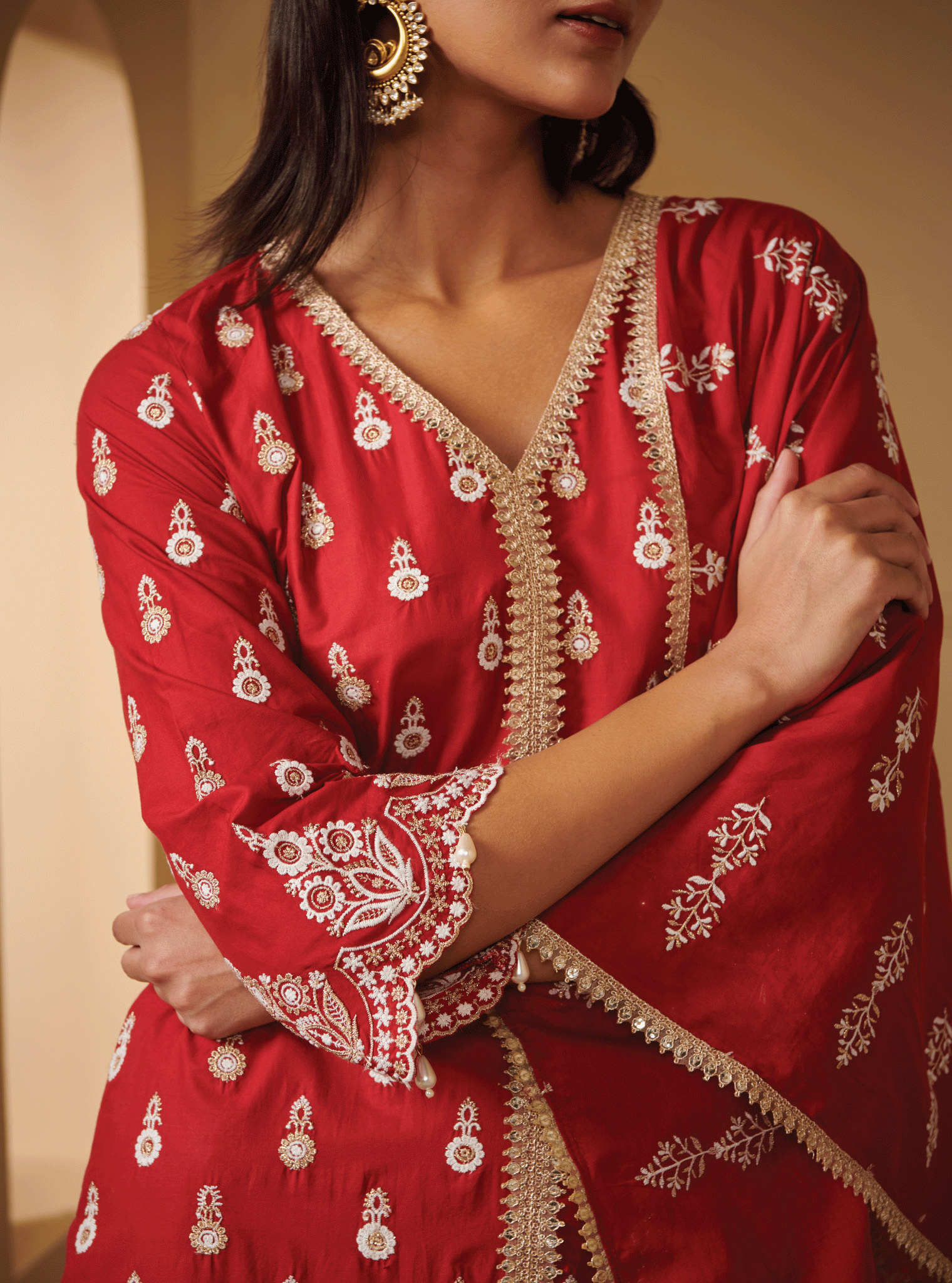 Ahar Cotton Red Kurta Set