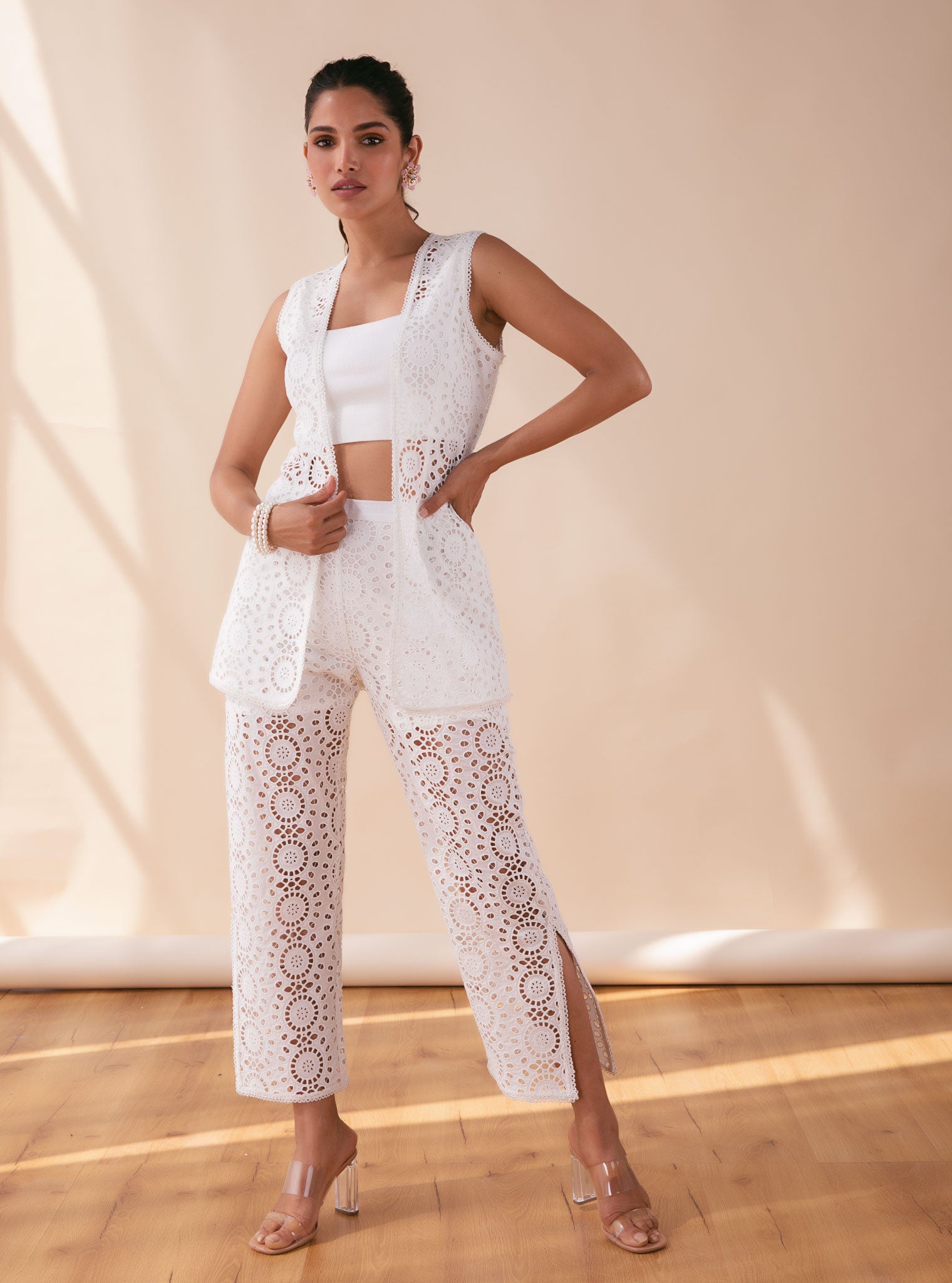 Willow Cotton White Top with Pant Set