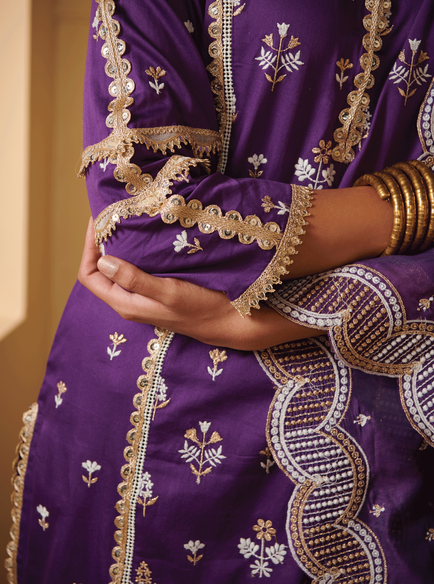 Kaveri Pima Satin Purple Kurta Set