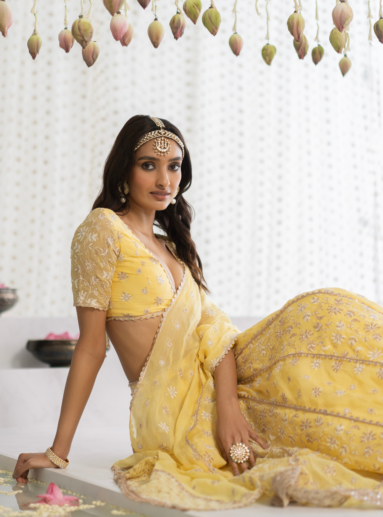 Madhvi Organza Yellow Lehenga