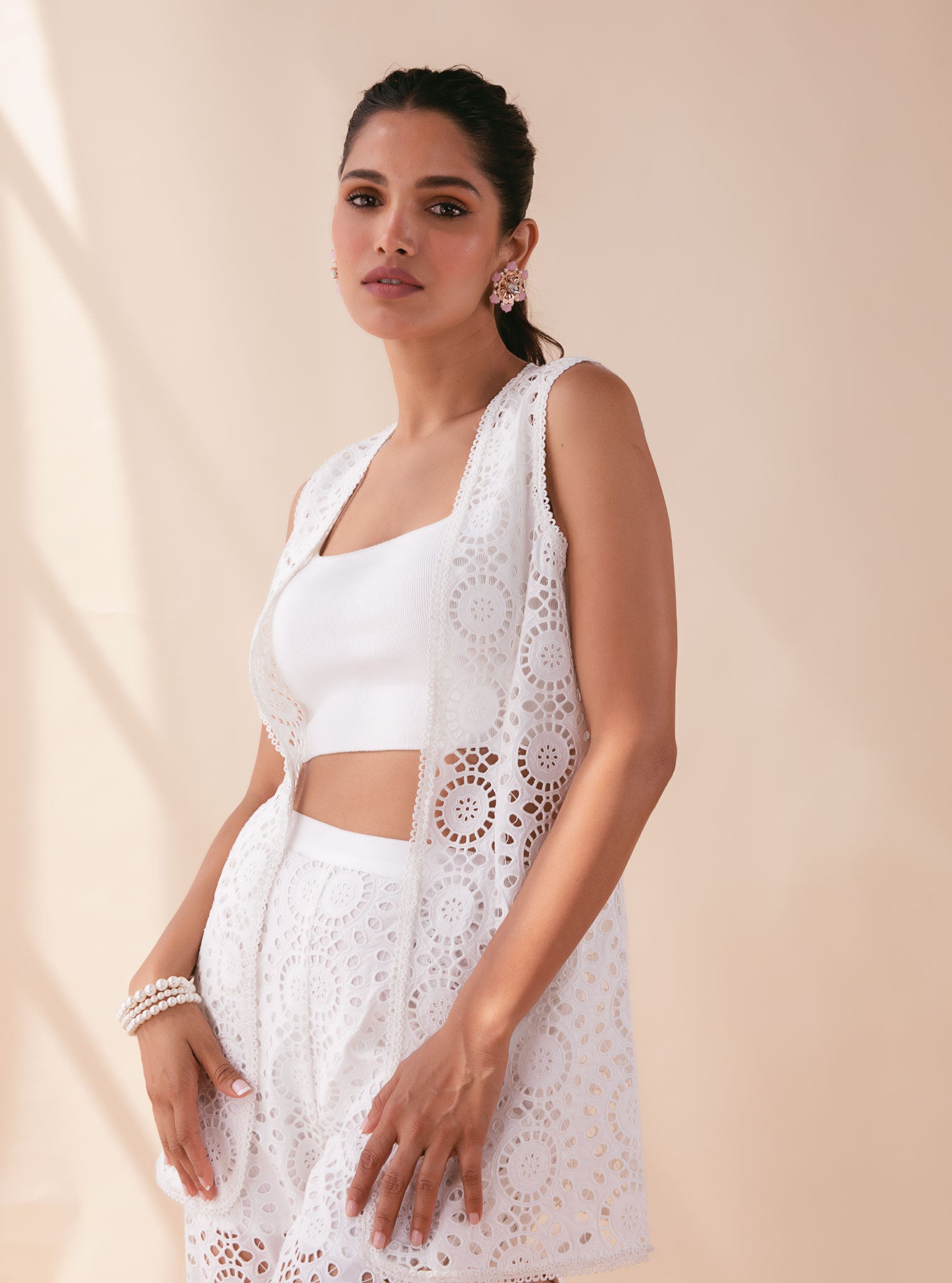 Willow Cotton White Top with Pant Set