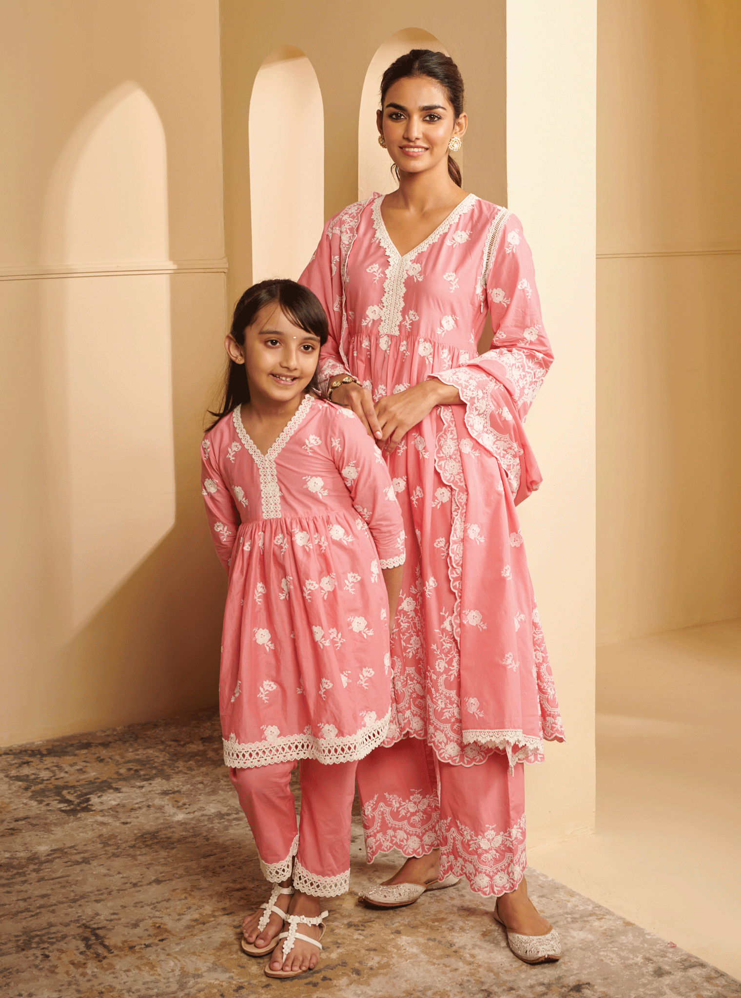 Zuari Cotton Pink Kurta Set