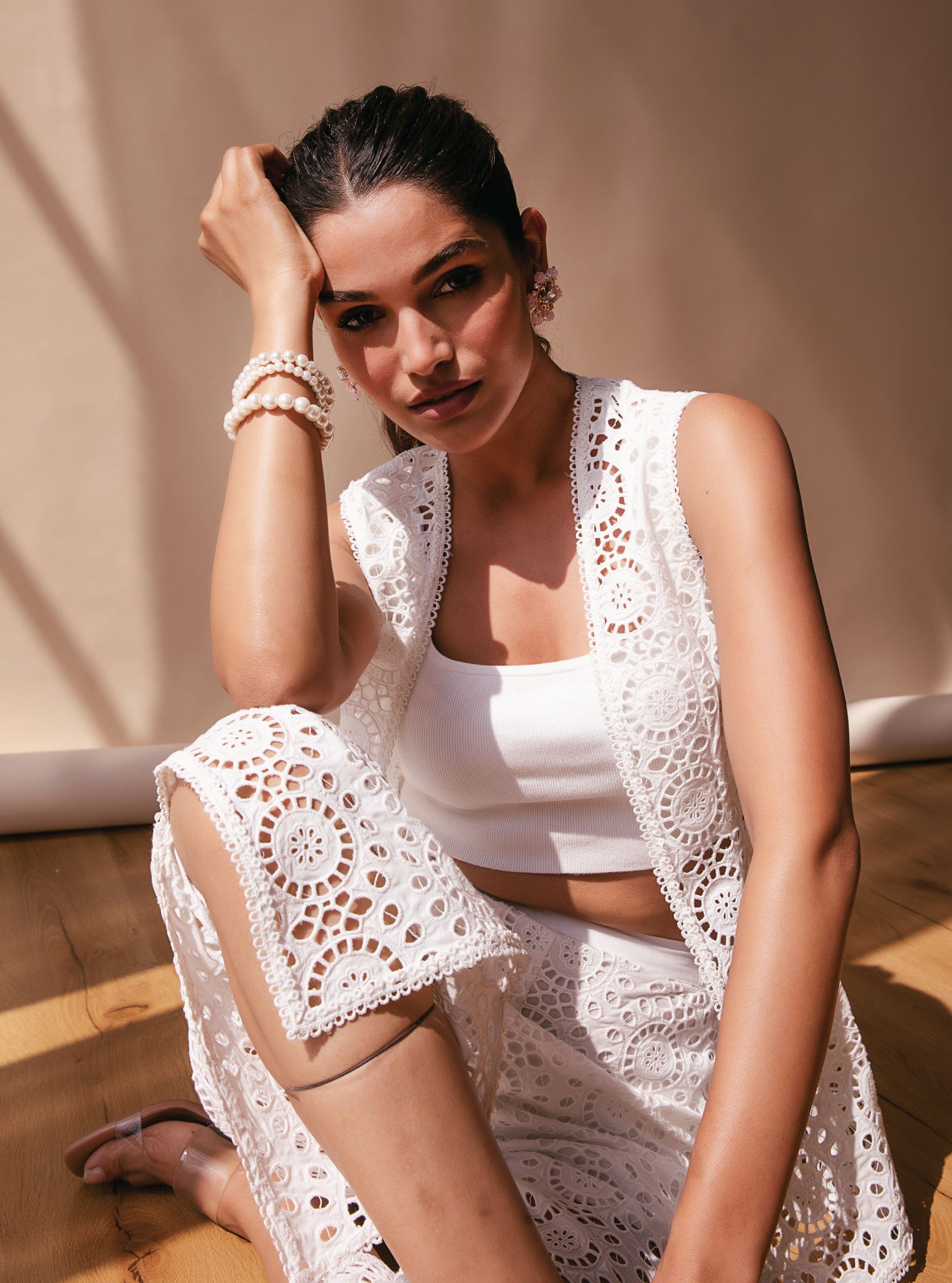 Willow Cotton White Top with Pant Set