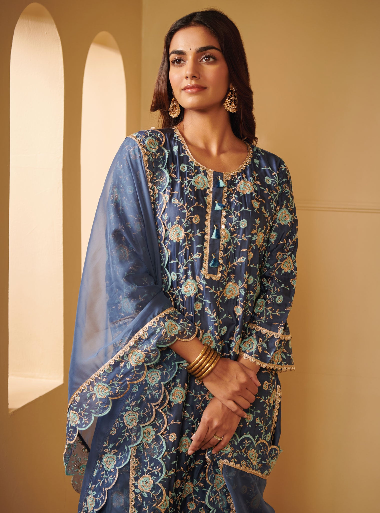 Apti Cupro Silk Blue Kurta Set