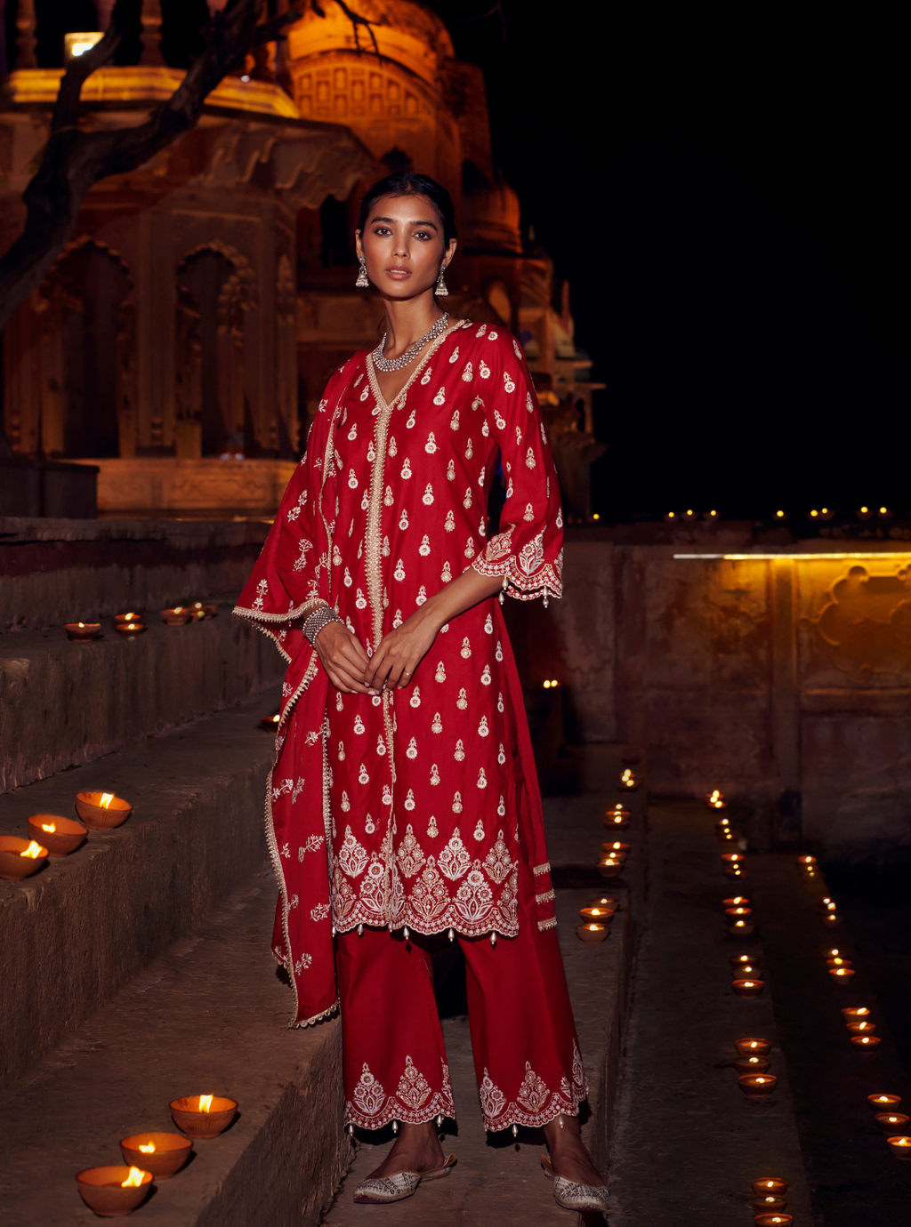 Arlo Supima Cotton Red Kurta with Garara Set