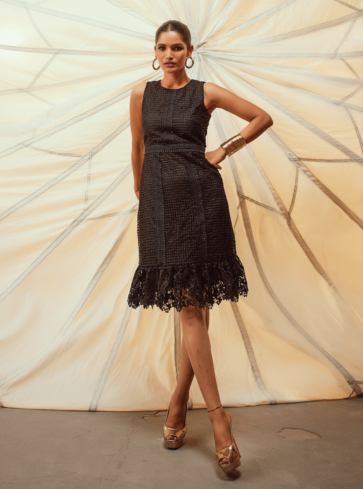 Guipure Skye Cotton Black Dress