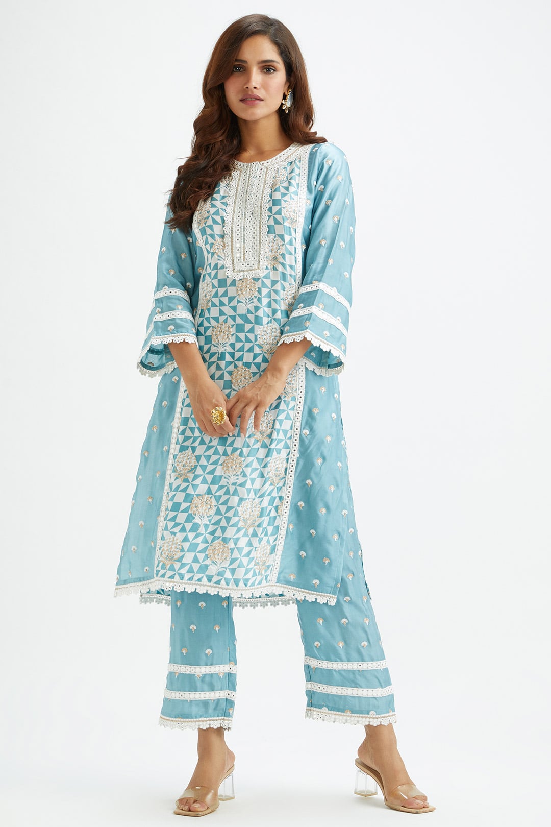 Addle Cupro Silk Teal Kurta Set