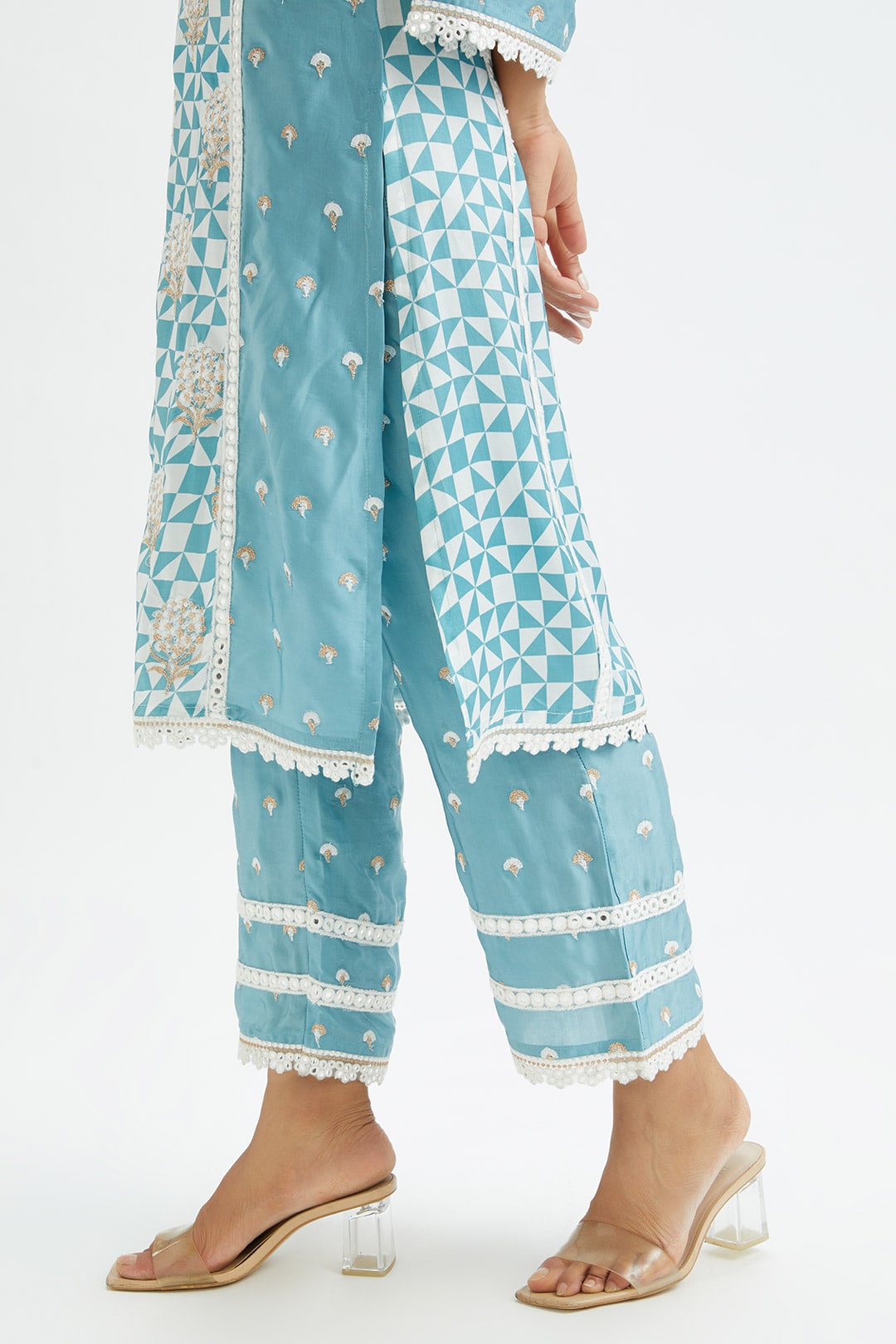 Addle Cupro Silk Teal Kurta Set