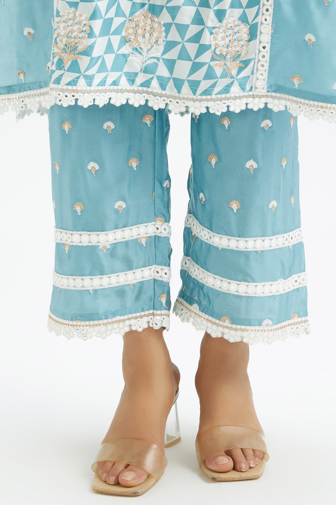 Addle Cupro Silk Teal Kurta Set