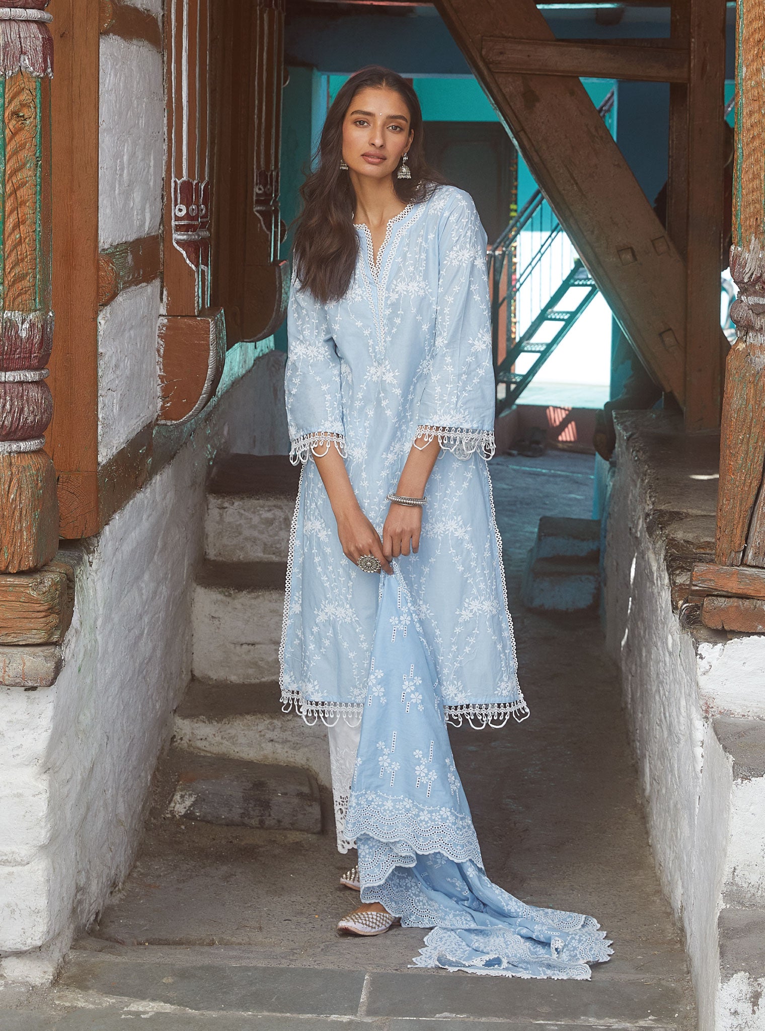 Arki Cotton Blue Kurta with Palazzo Set