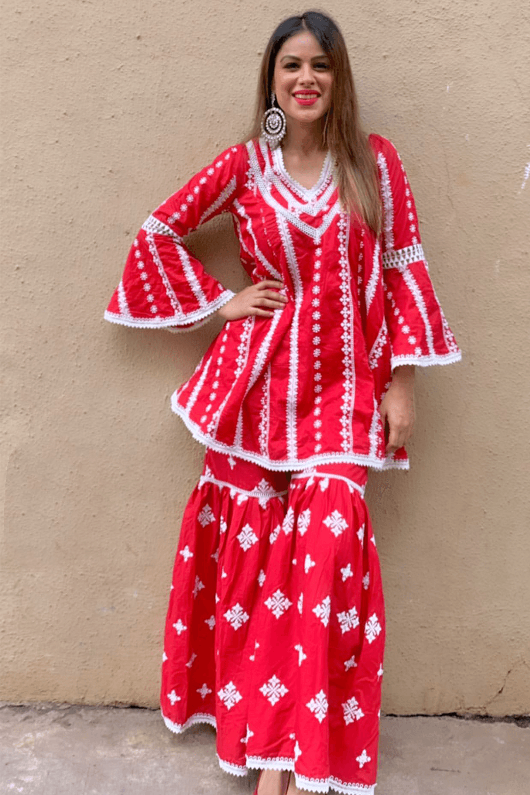 Arlo Cotton Red Kurta with Garara Set