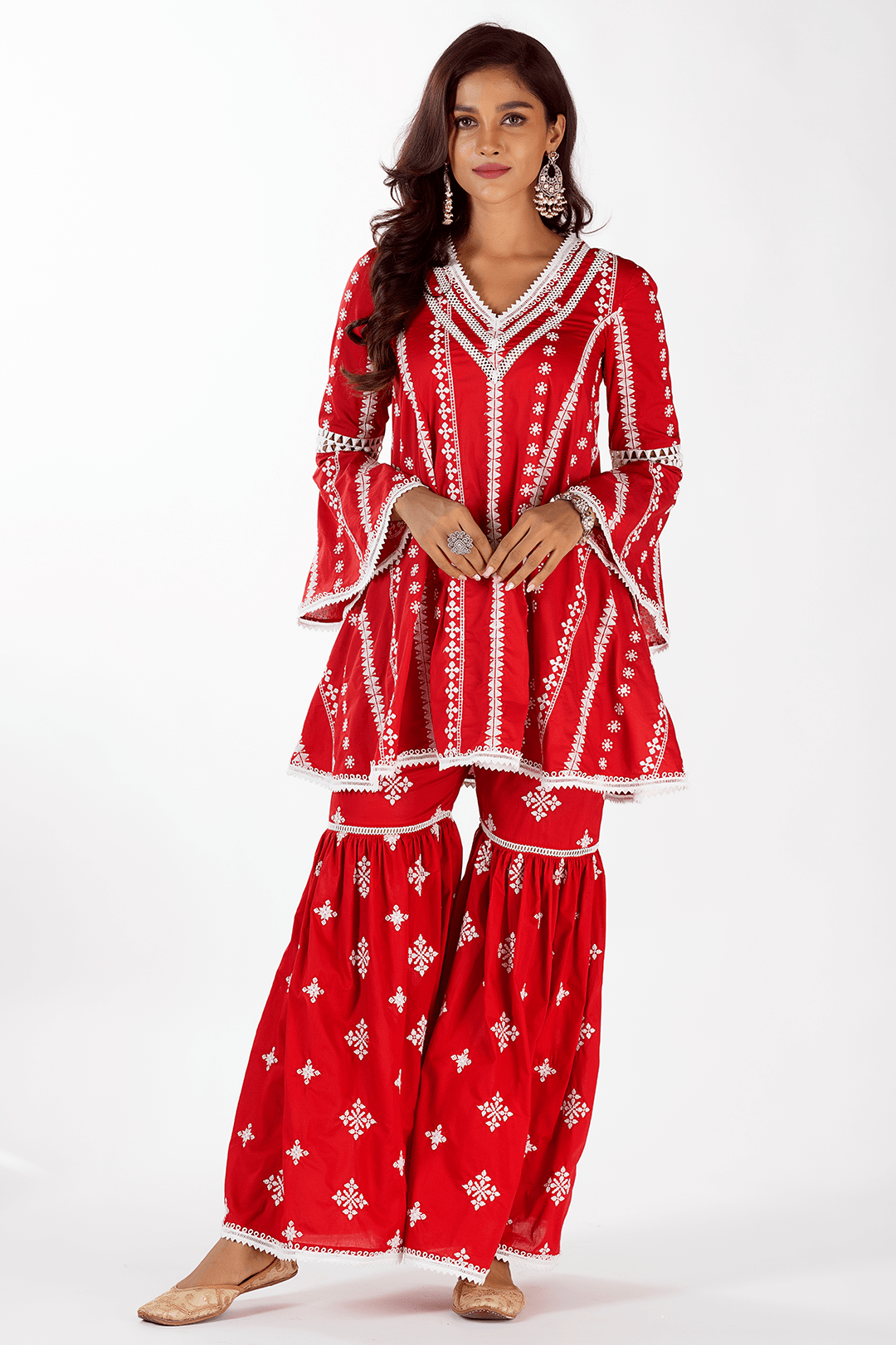 Arlo Cotton Red Kurta with Garara Set