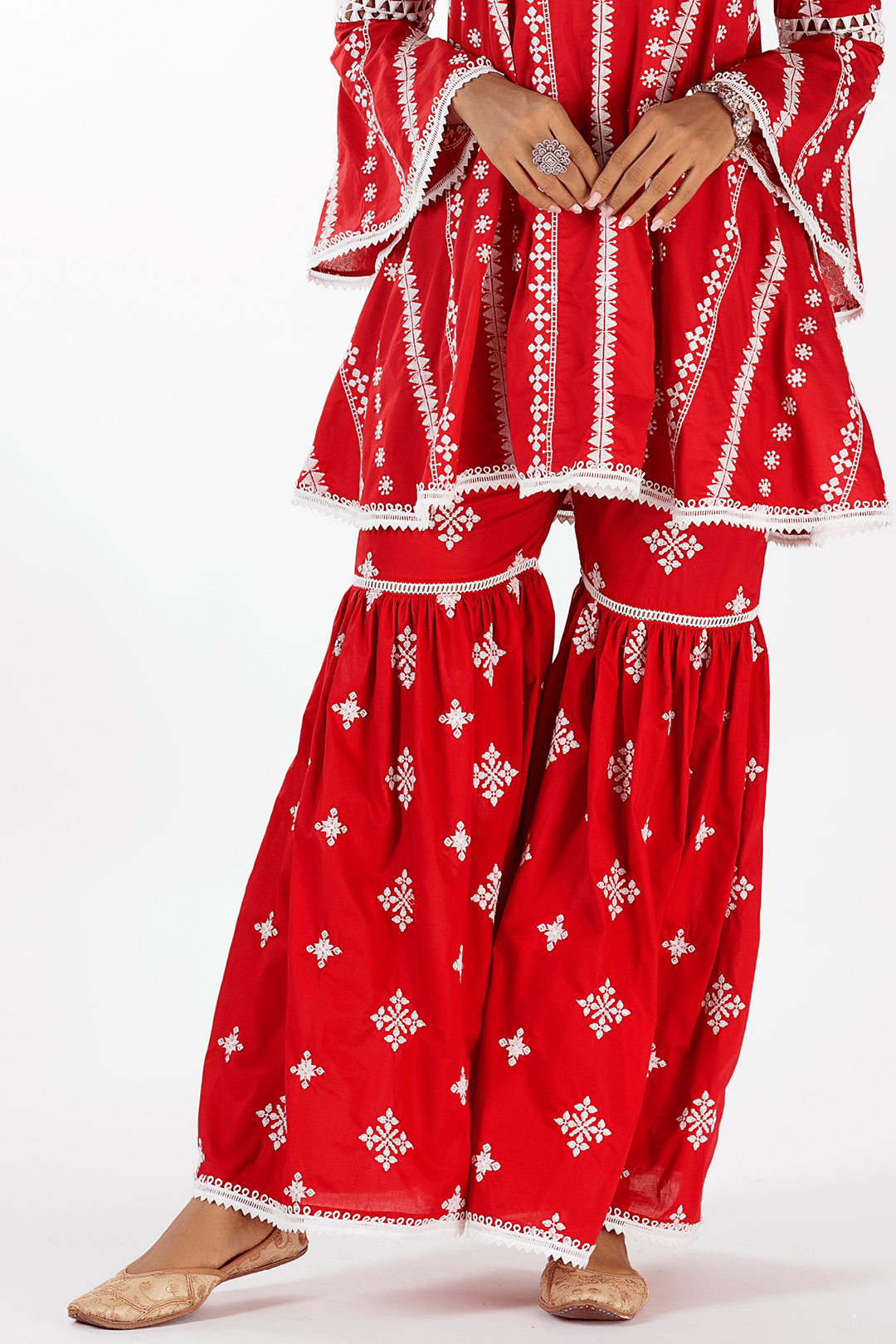 Arlo Cotton Red Kurta with Garara Set