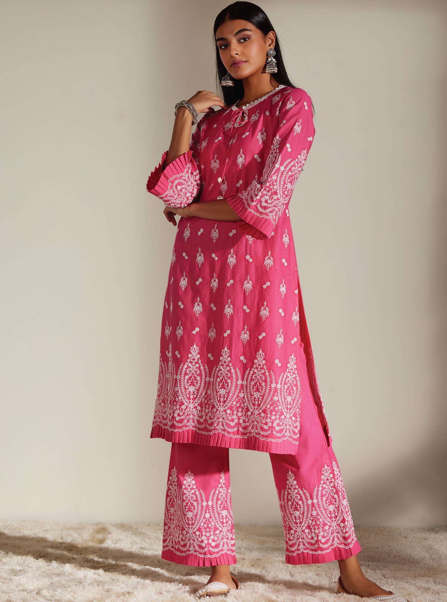 Asteria Cotton Pink Kurta with Palazzo Set