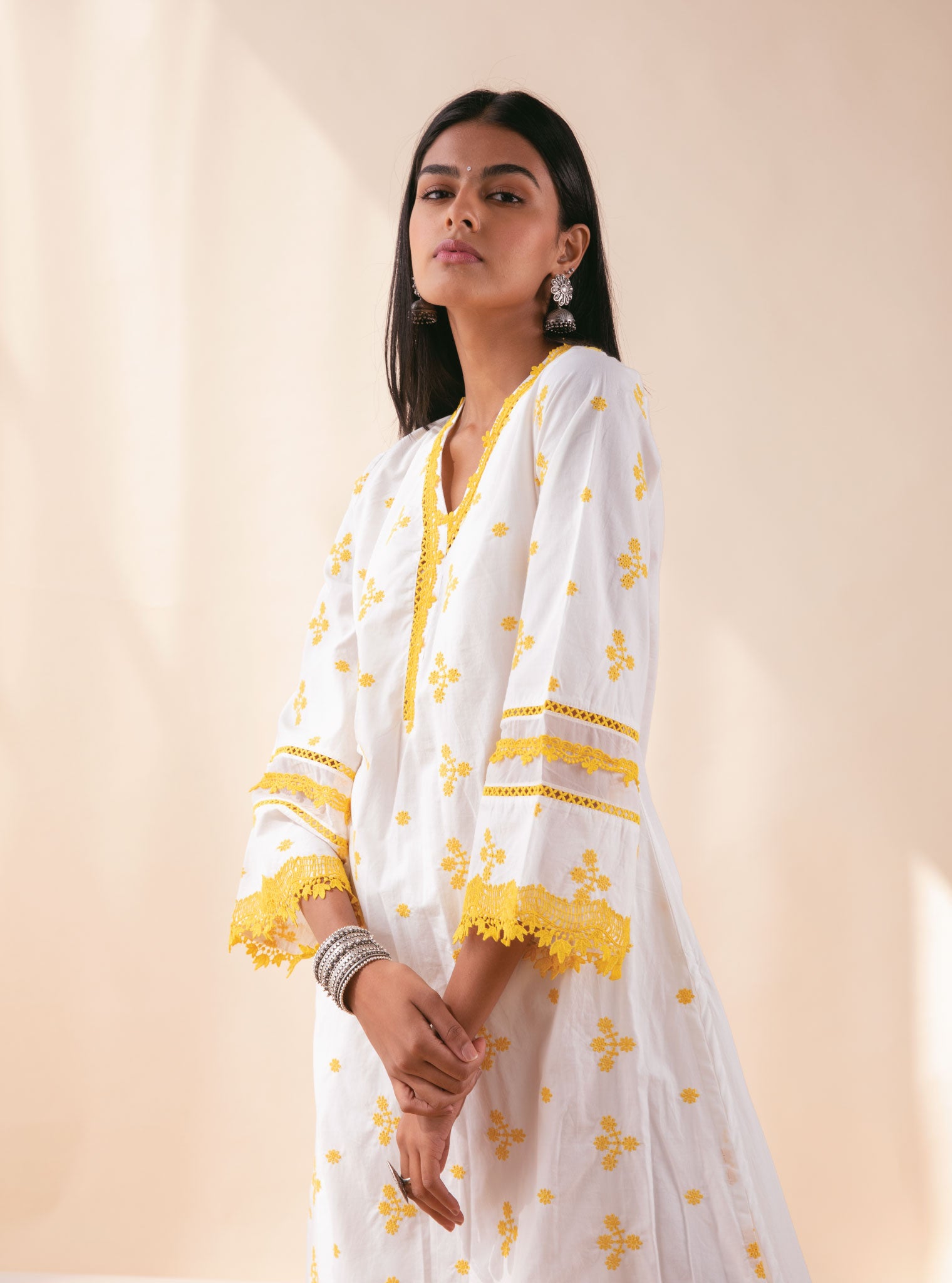 Camila Cotton White Kurta with Palazzo Set