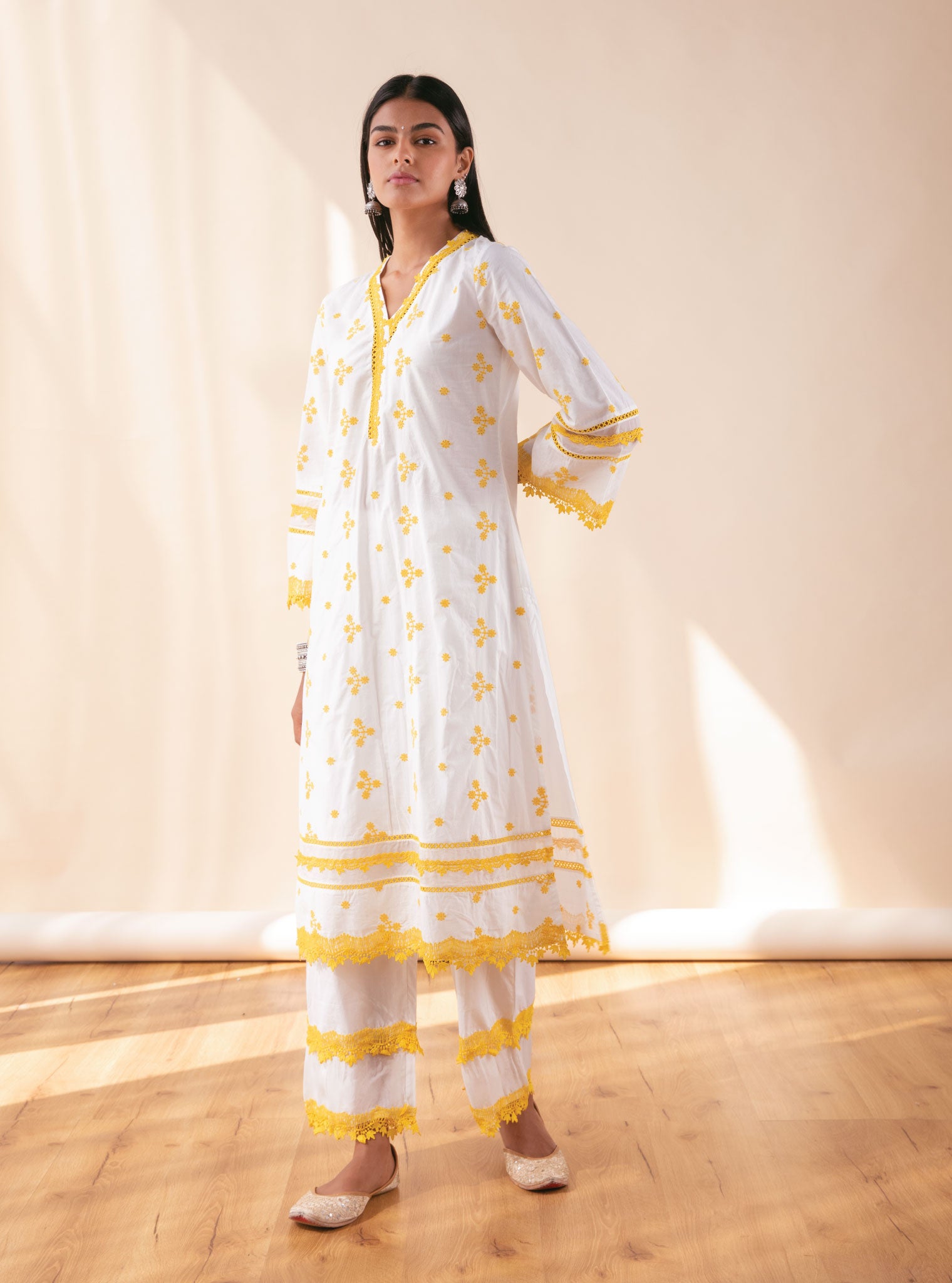 Camila Cotton White Kurta with Palazzo Set