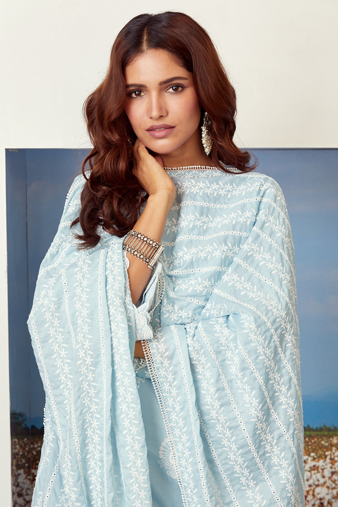 Dreamscape Cotton Light Blue Kurta with Palazzo Set