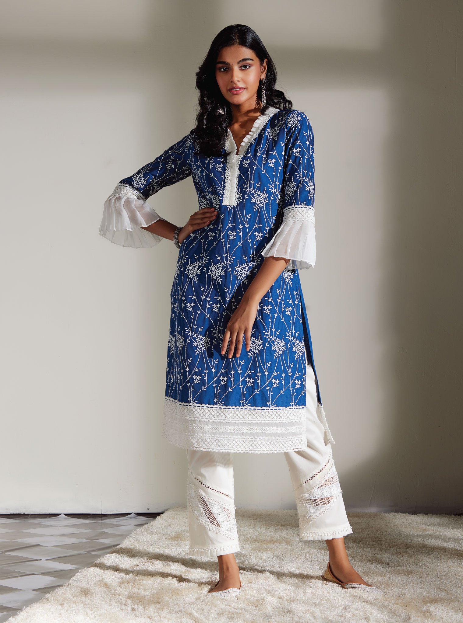 Carmen Cotton Navy Kurta Set