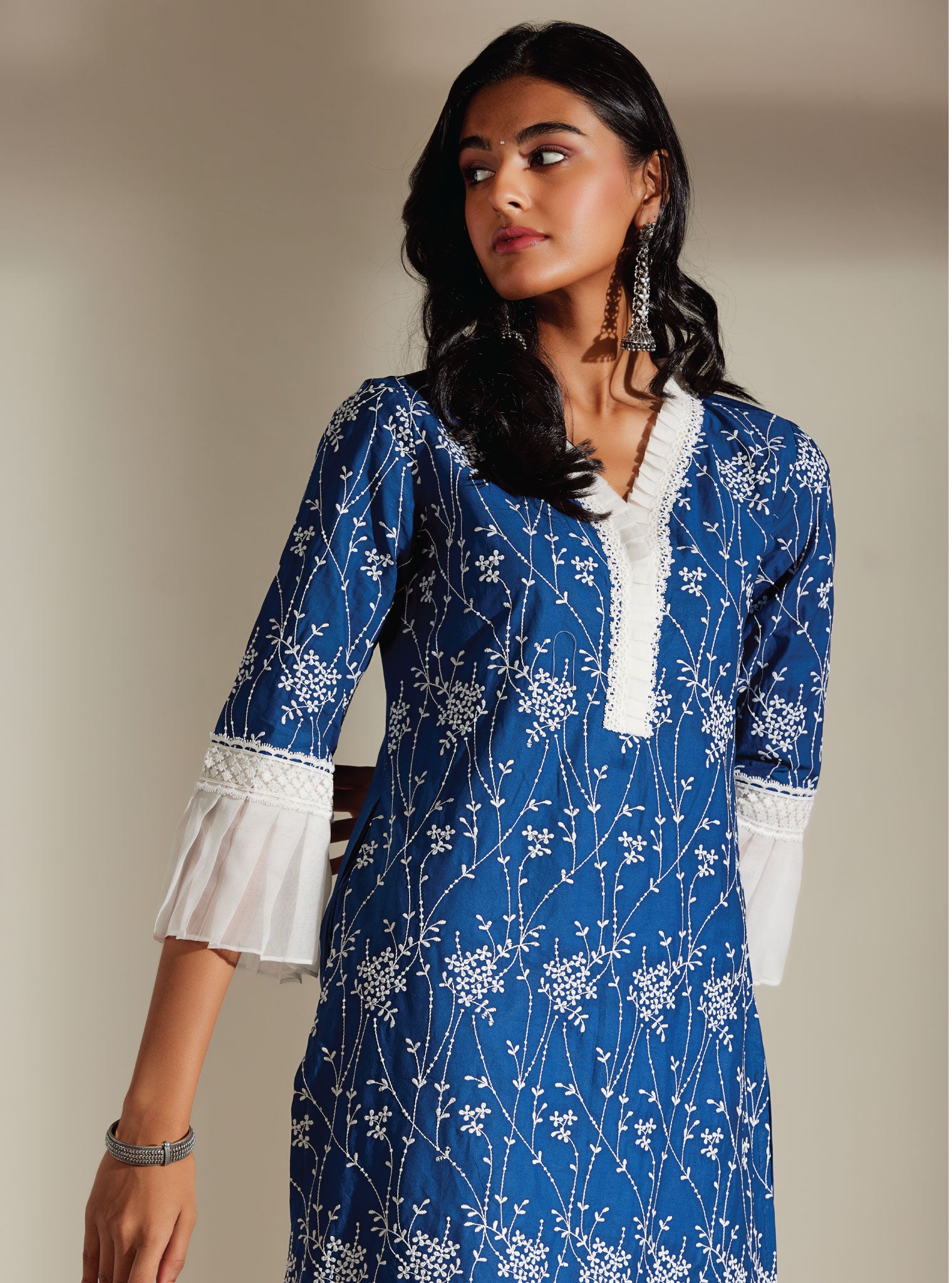 Carmen Cotton Navy Kurta Set