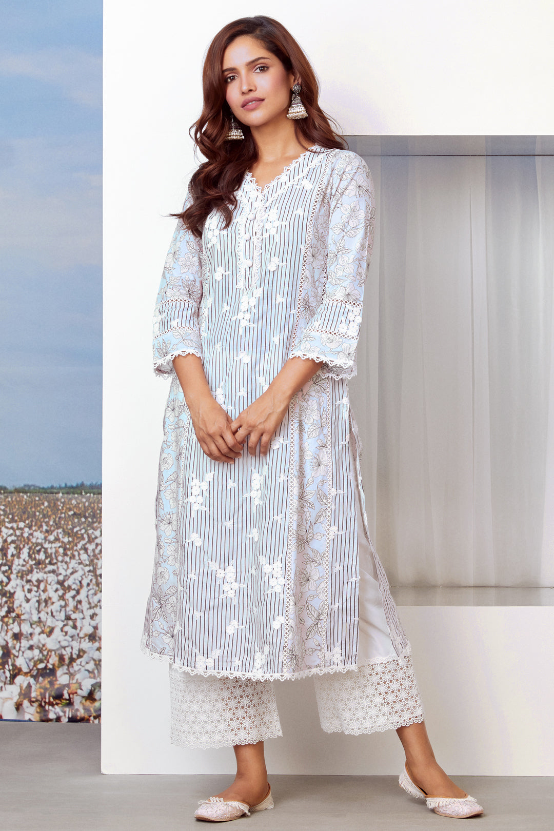 Carnaby Cotton Light Blue Kurta with Palazzo Set