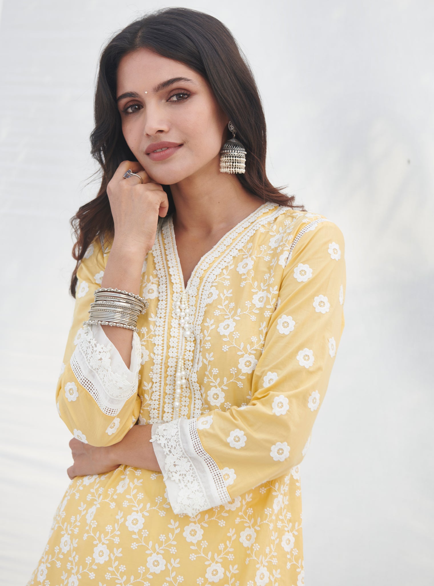 Mulmul Supima Cotton Reeva Yellow Kurta