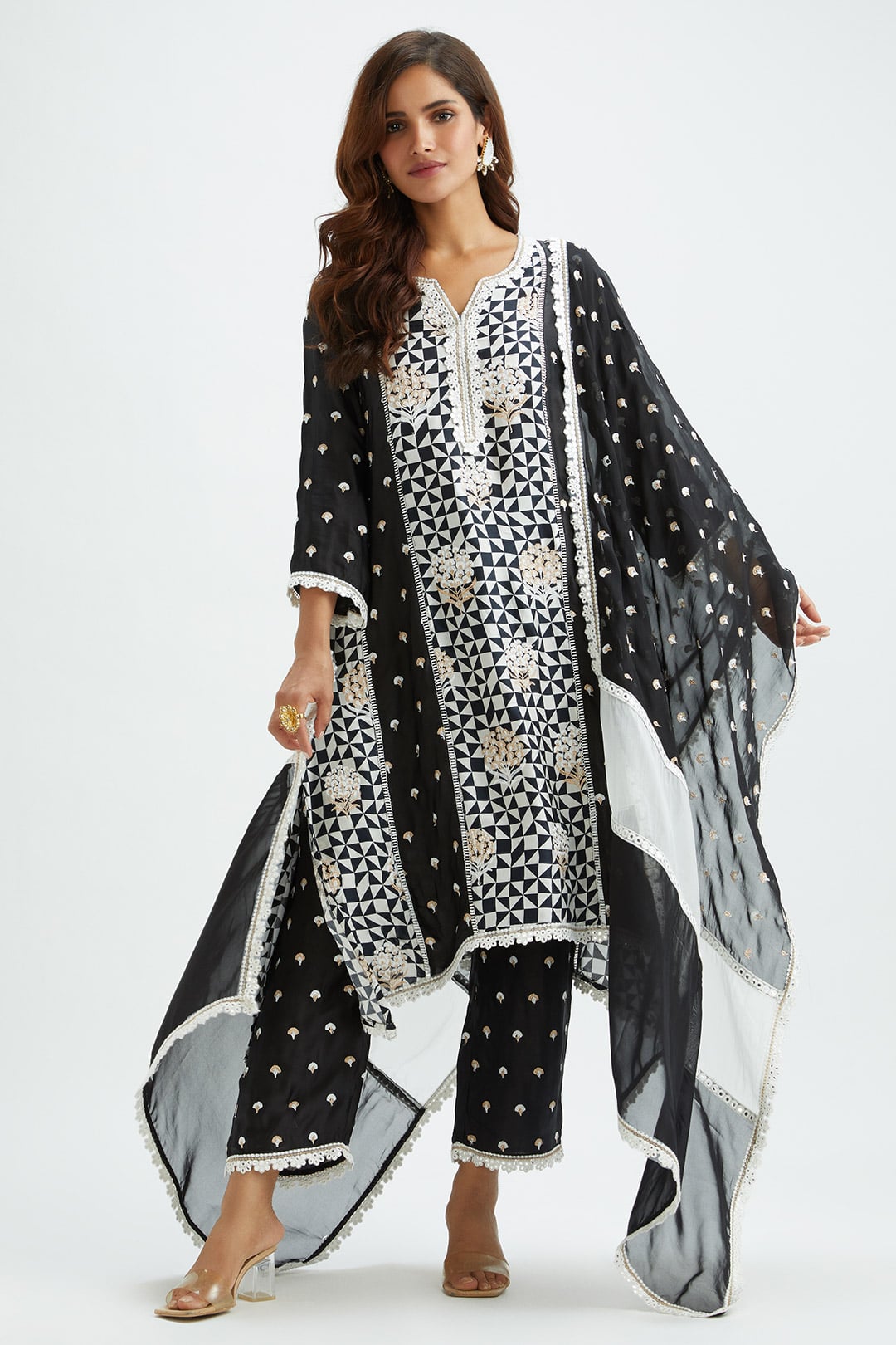 Derby Cupro Silk Black Kurta Set