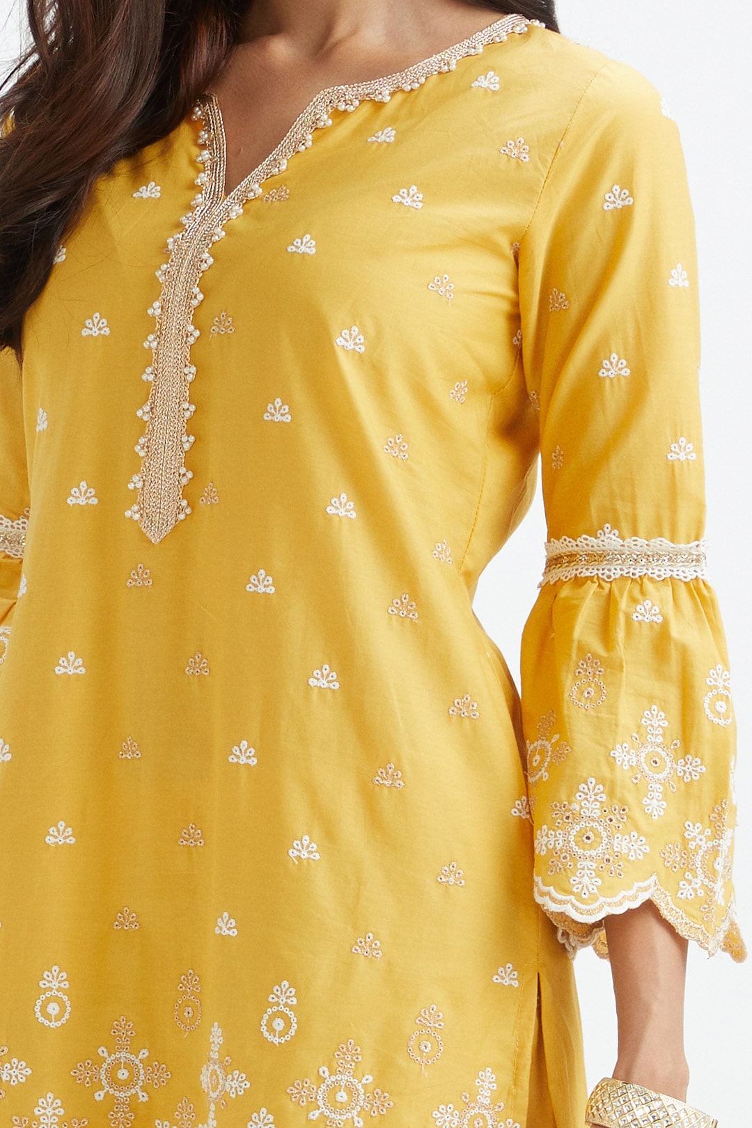 Dove Cotton Yellow Sharara Set
