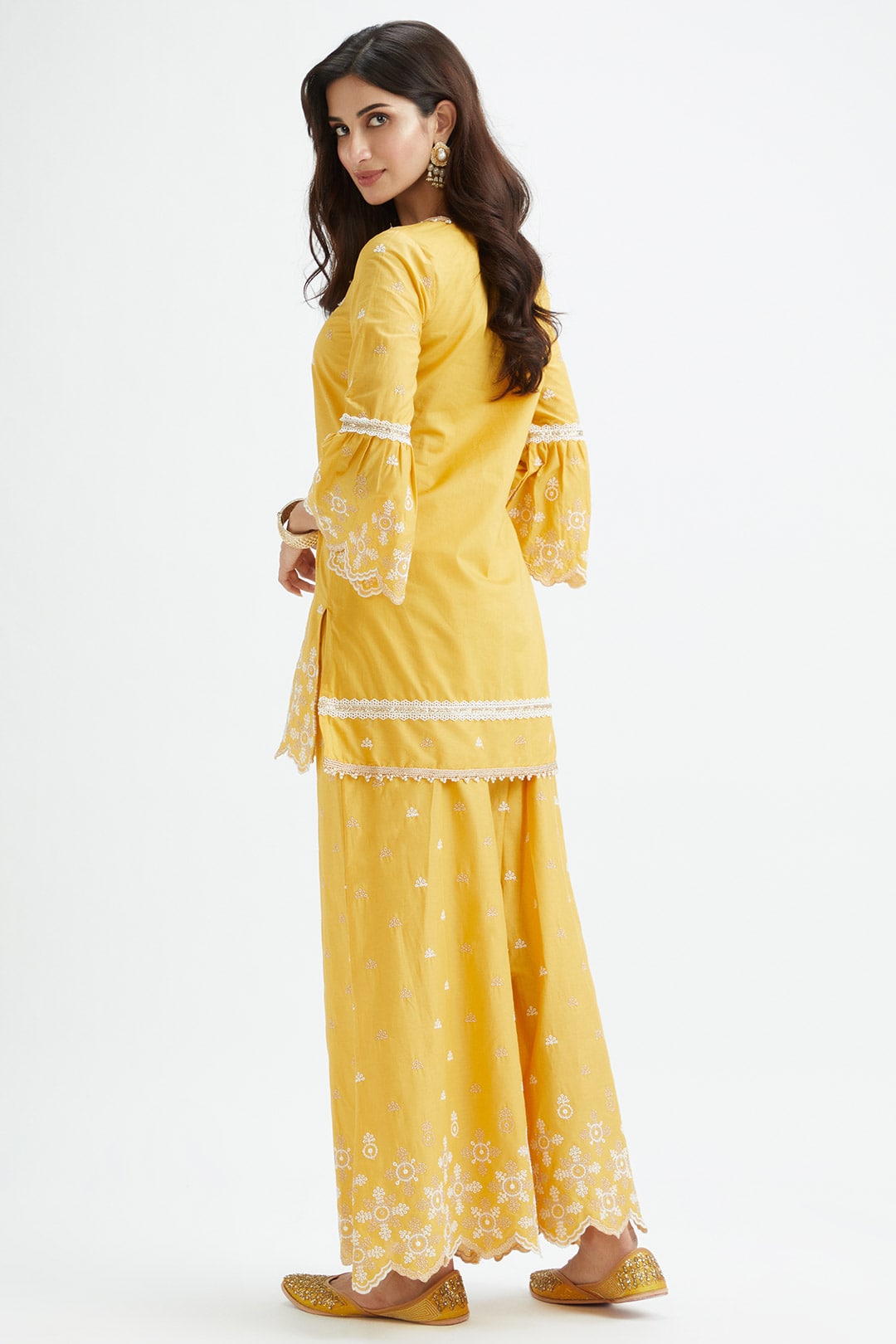 Dove Cotton Yellow Sharara Set