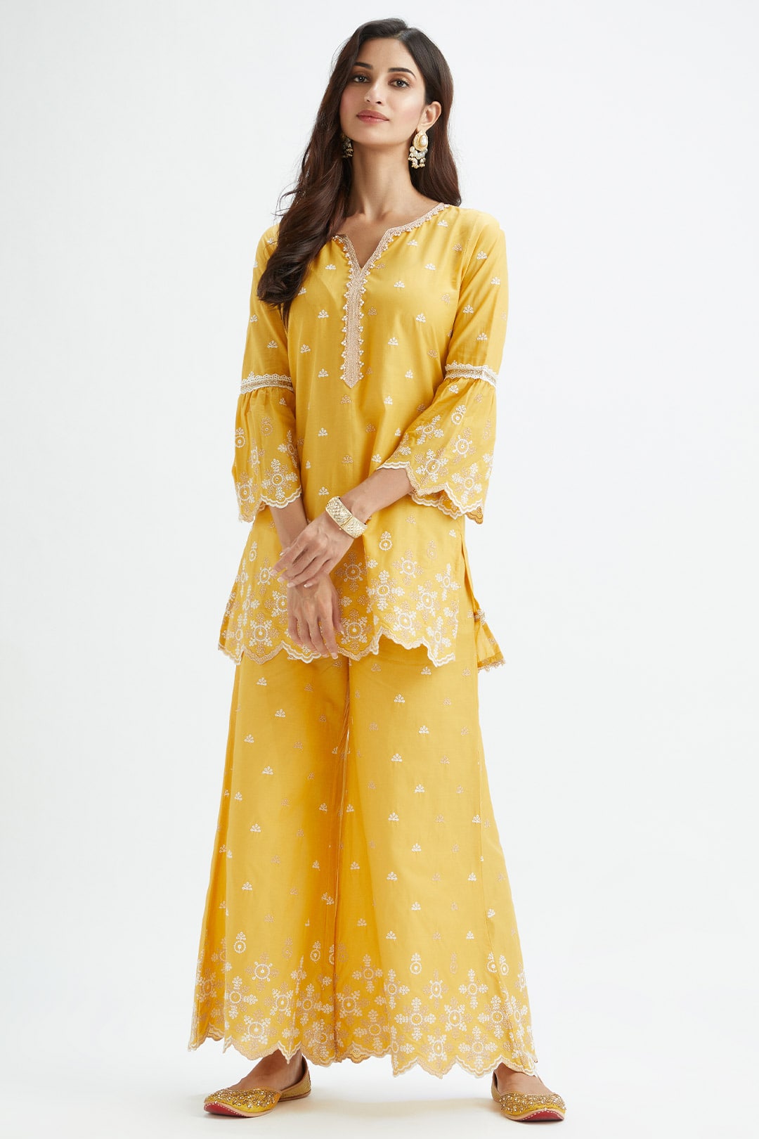 Dove Cotton Yellow Sharara Set