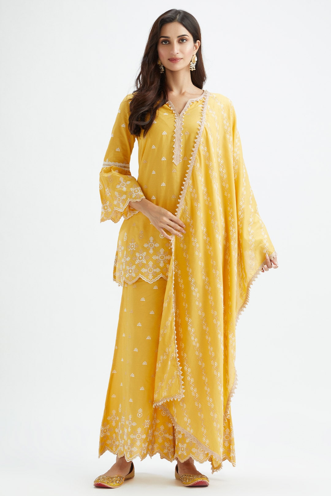Dove Cotton Yellow Sharara Set