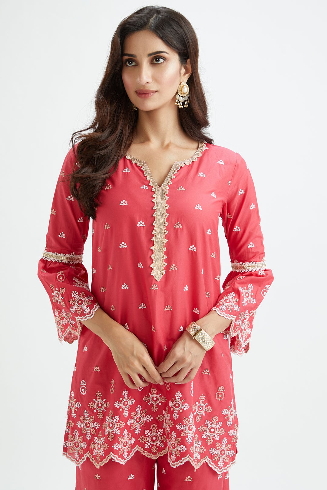 Dove Cotton Red Sharara Set