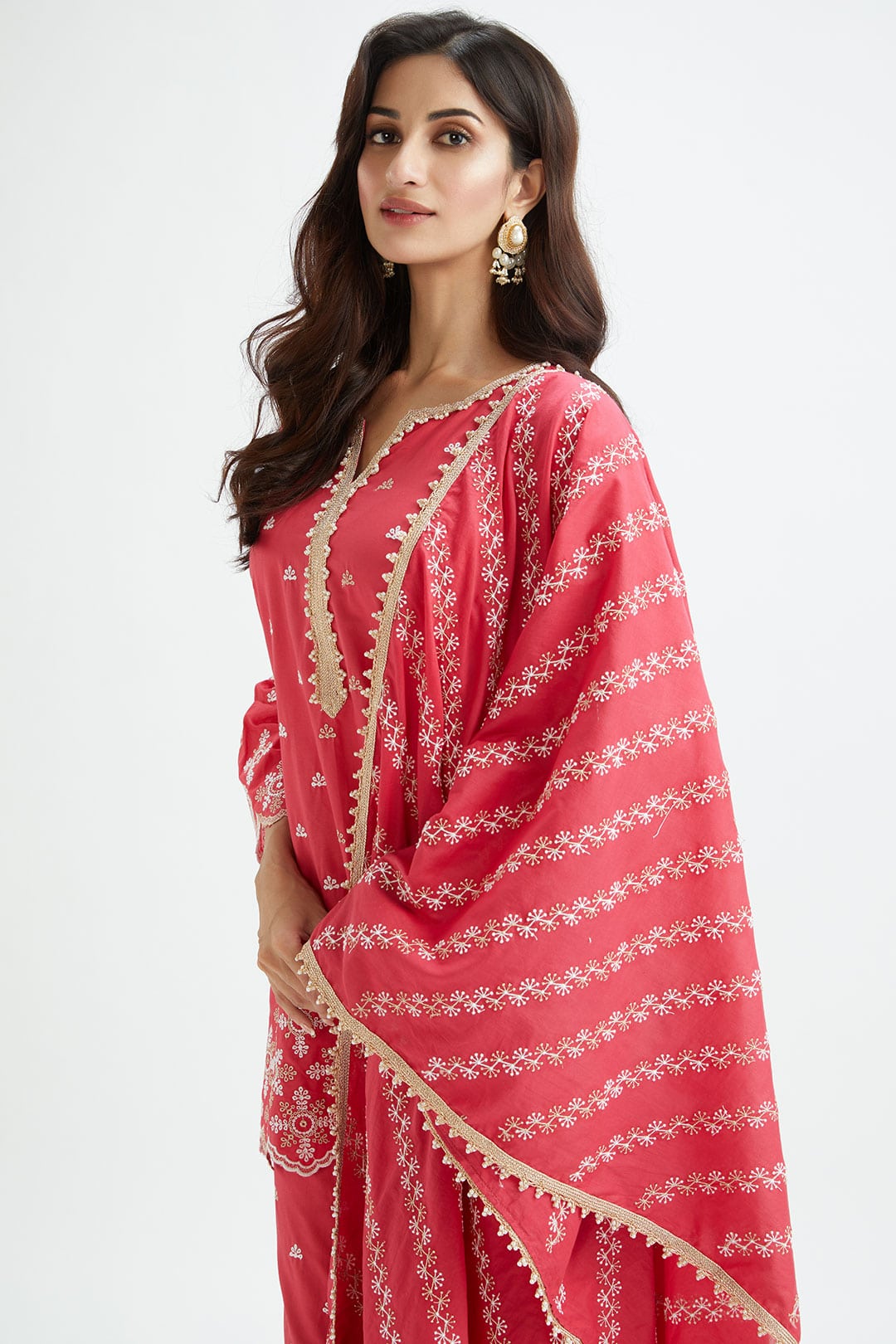Dove Cotton Red Sharara Set