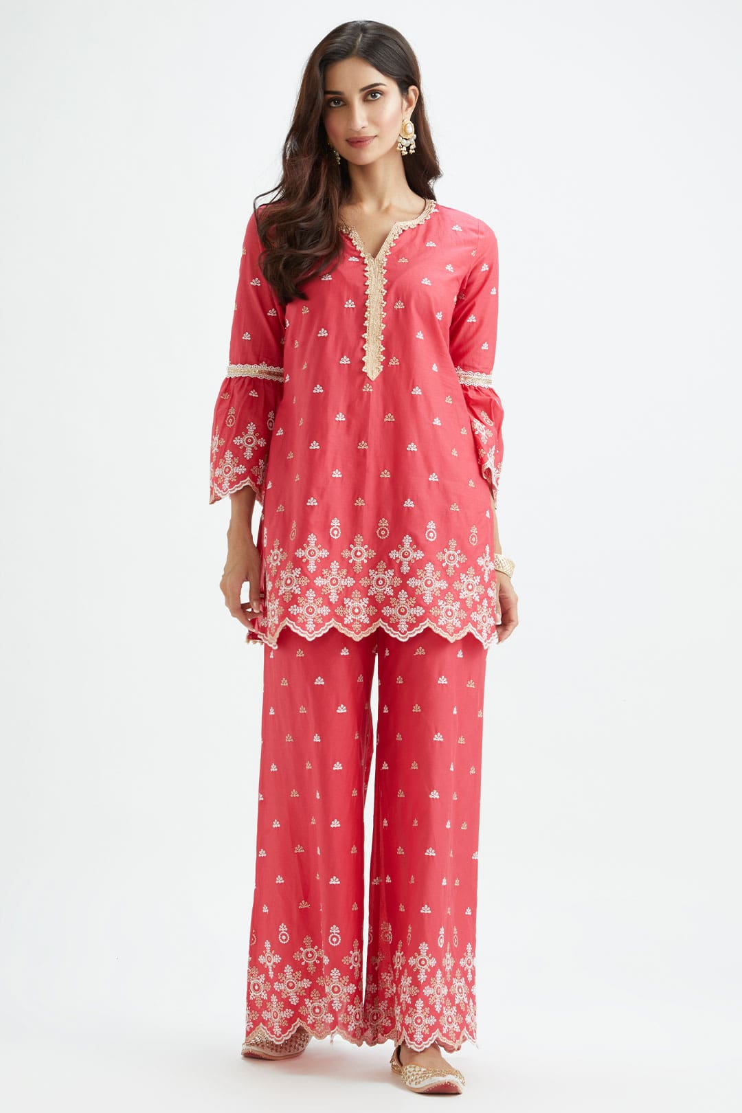 Dove Cotton Red Sharara Set