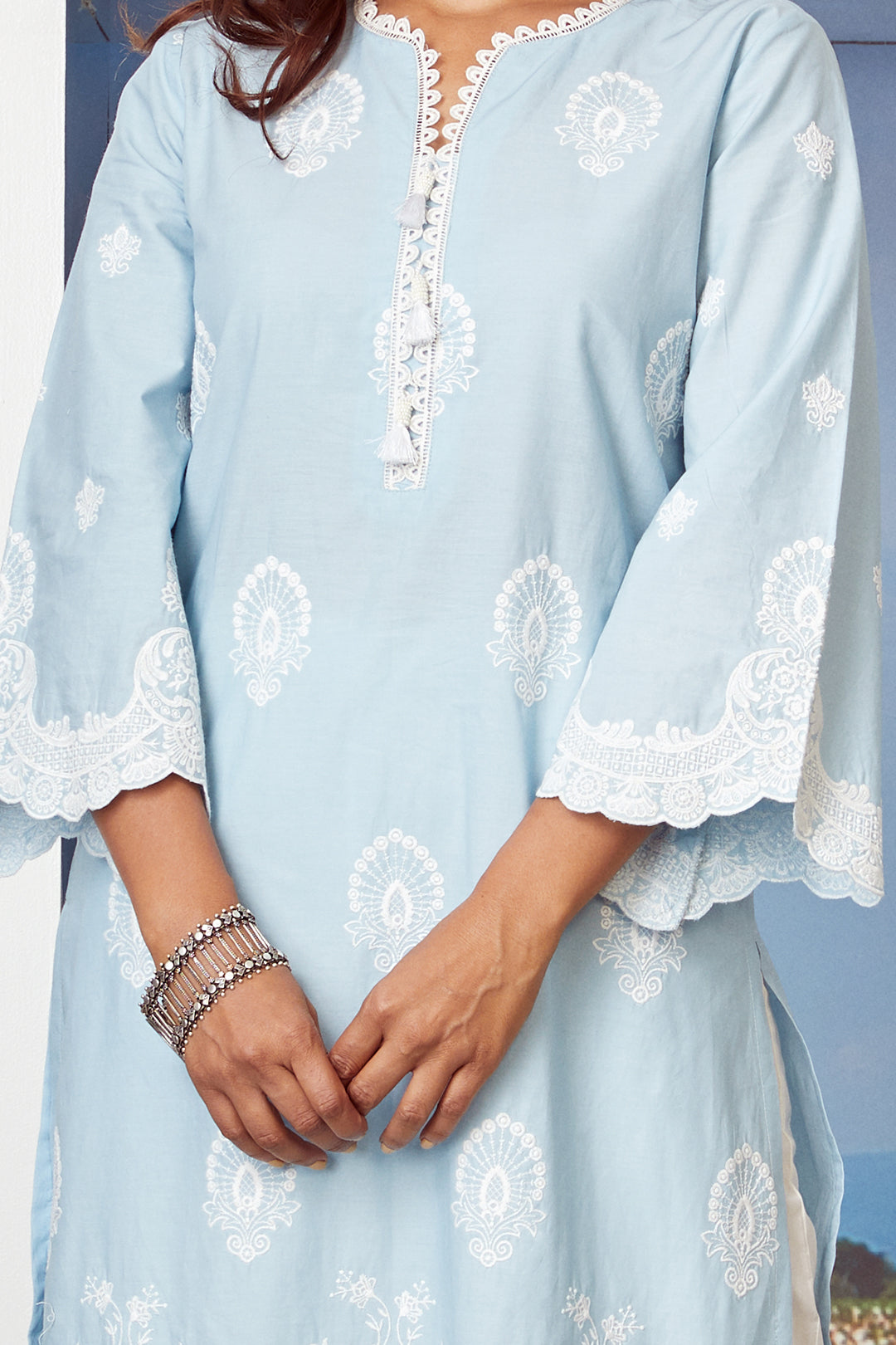 Dreamscape Cotton Light Blue Kurta with Palazzo Set