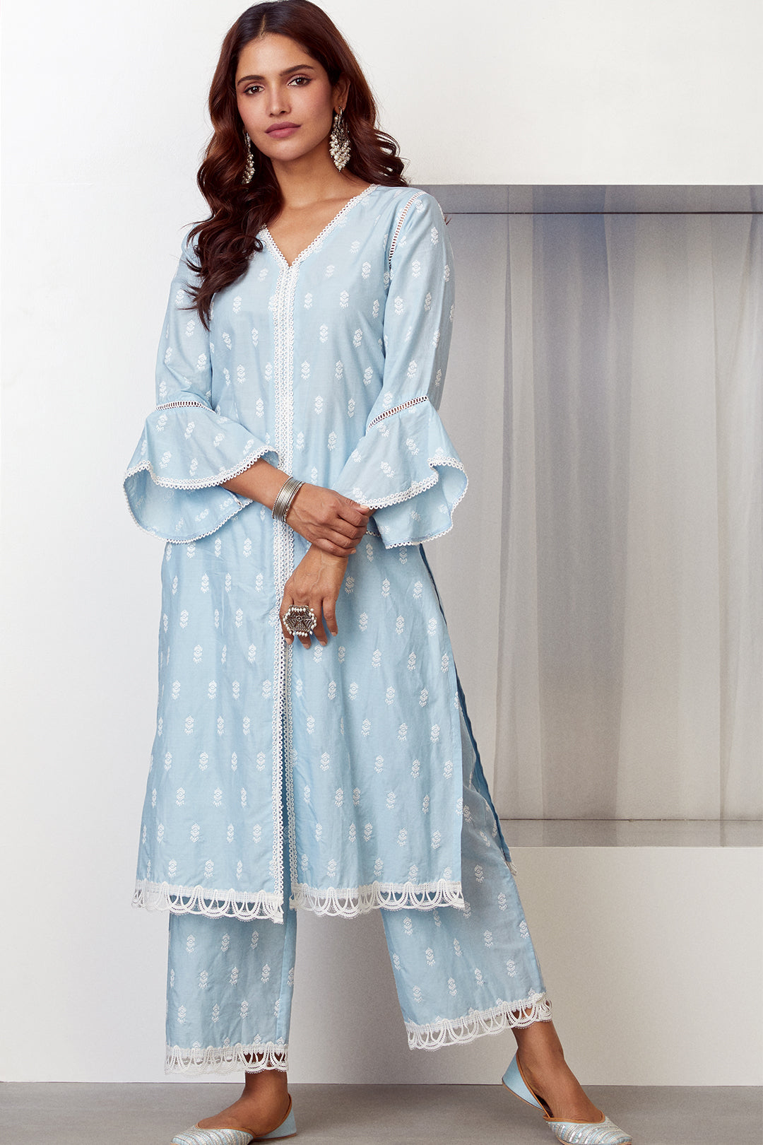 Escapade Cotton Light Blue Kurta with Palazzo Set
