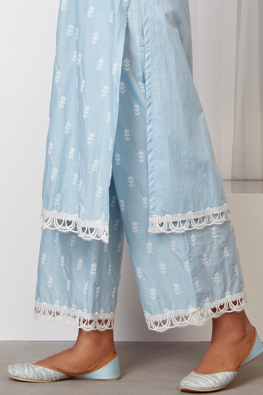 Escapade Cotton Light Blue Kurta with Palazzo Set