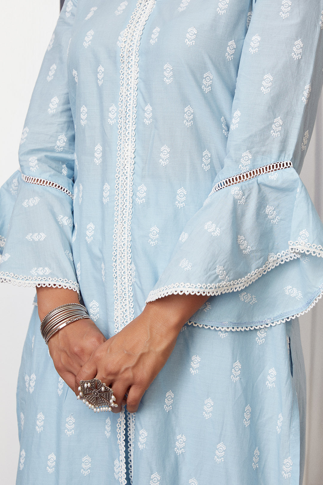 Escapade Cotton Light Blue Kurta with Palazzo Set