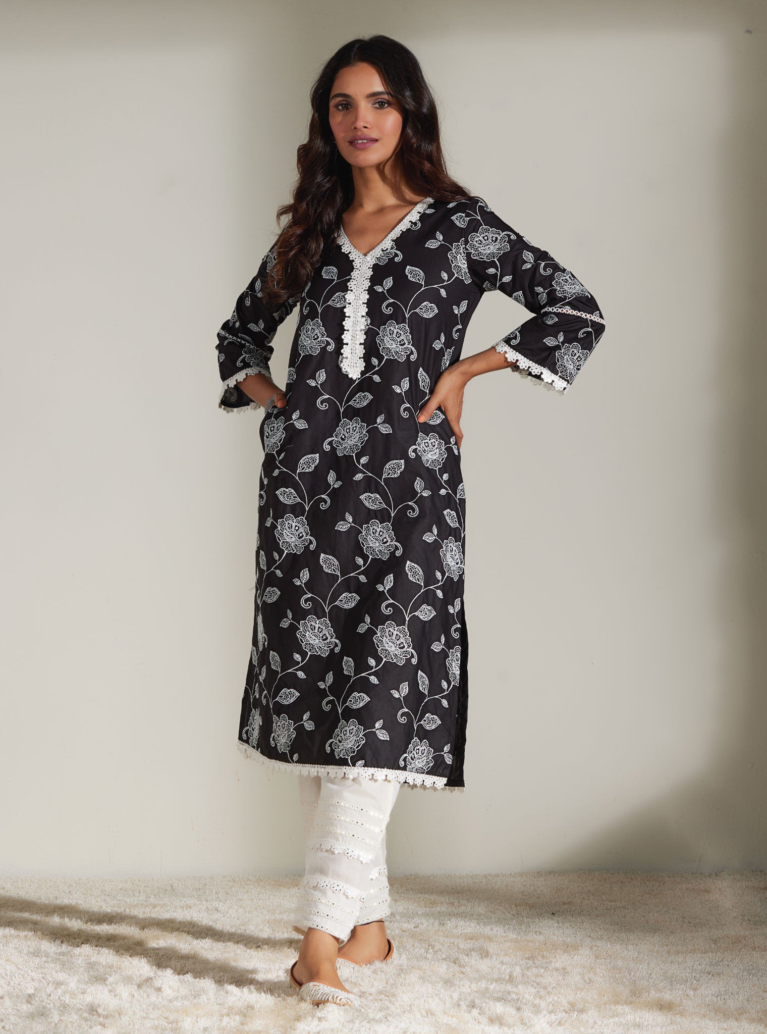 Ezra Cotton Black Kurta Set