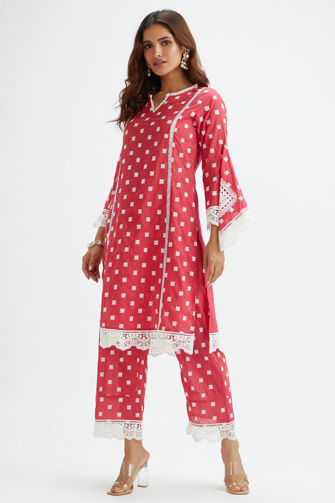 Finch Cotton Red Kurta Set