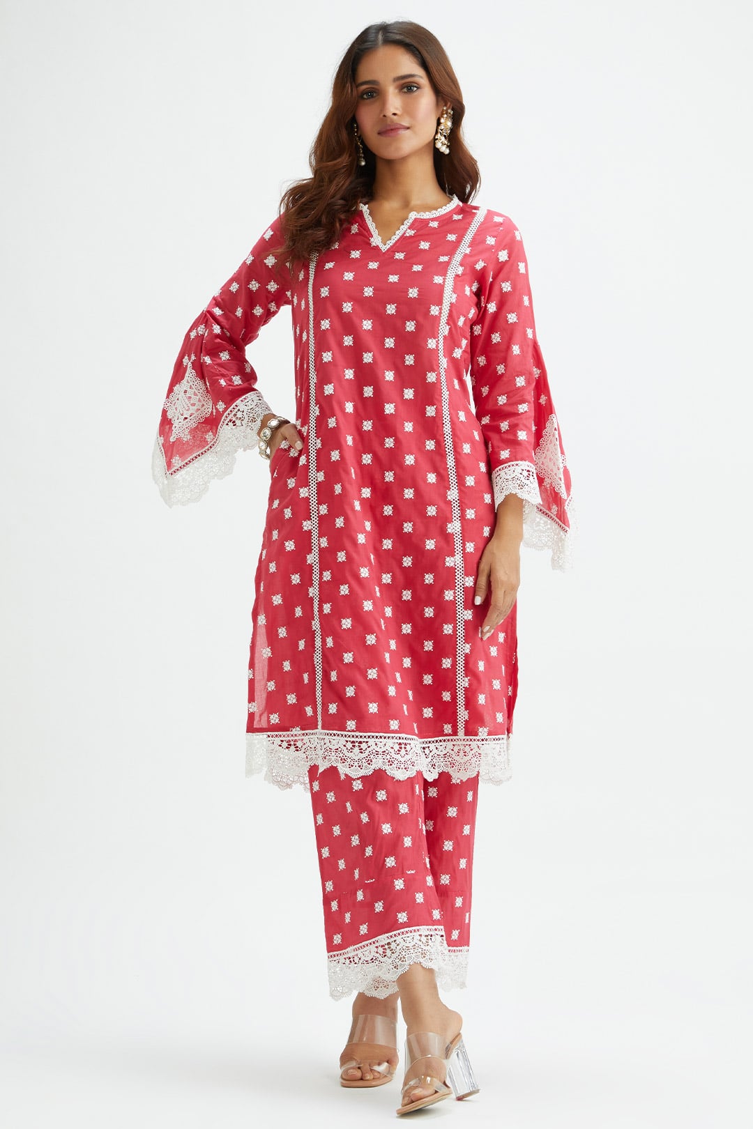Finch Cotton Red Kurta Set